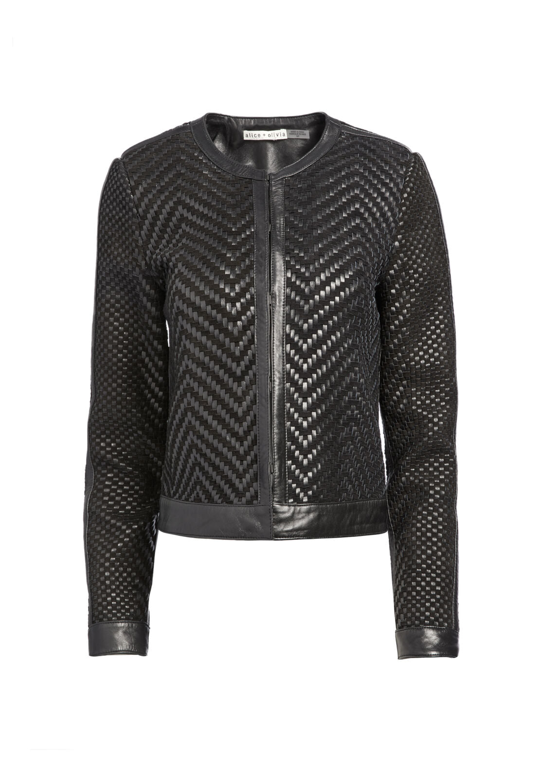 KIDMAN WOVEN LEATHER JACKET-Black-ALICE + OLIVIA