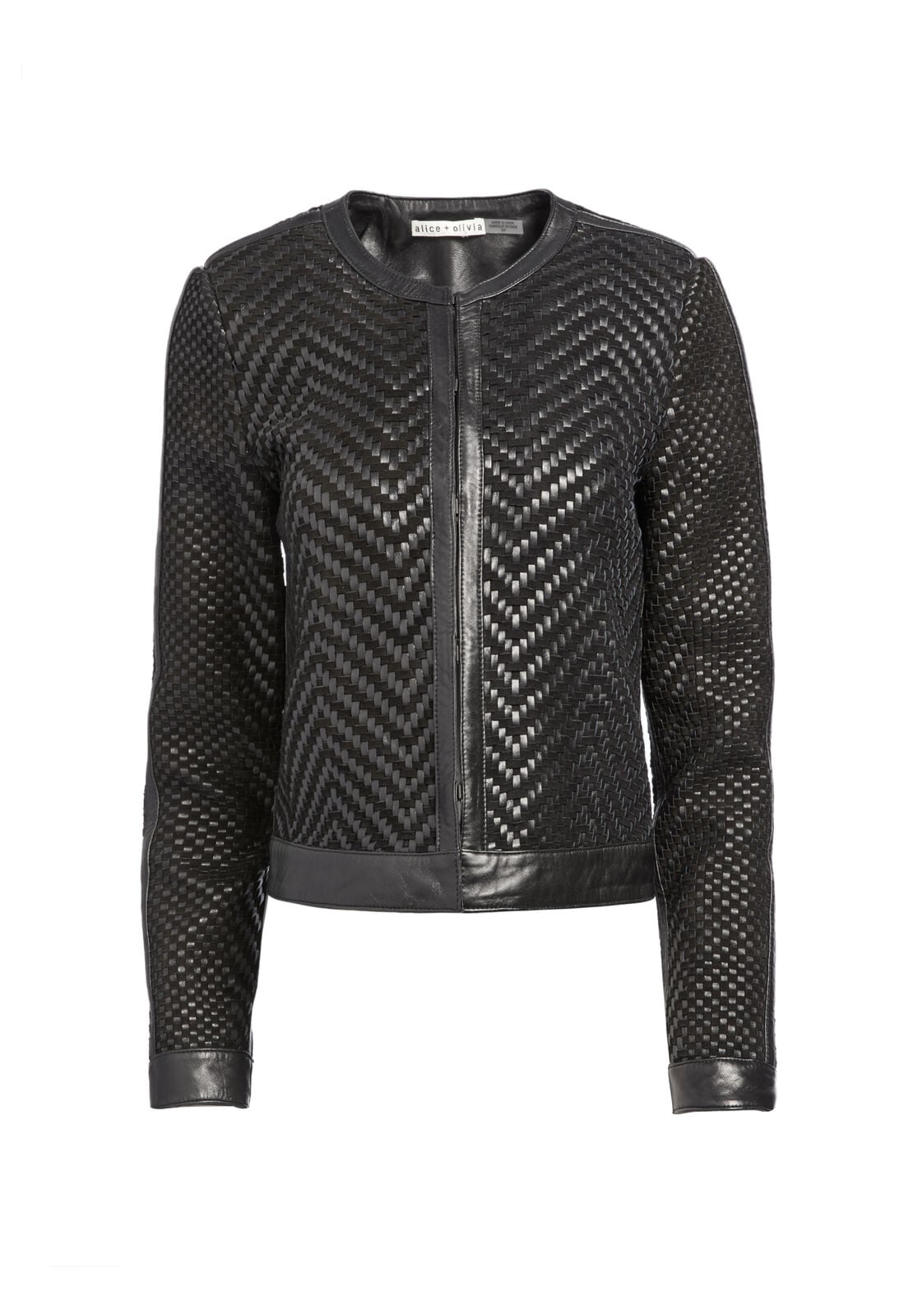KIDMAN WOVEN LEATHER JACKET-Black-ALICE + OLIVIA