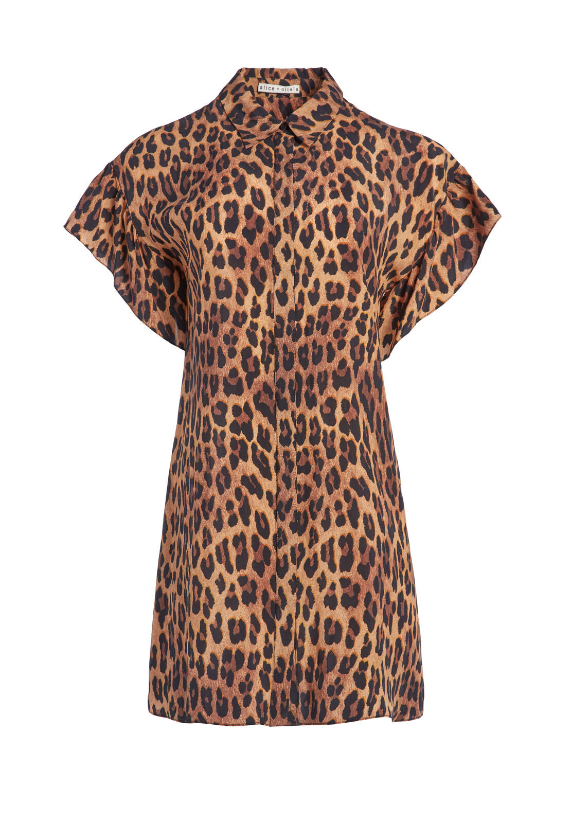 JUDE LEOPARD RUFFLE SLEEVE DRESS-SPOTTED LEOPARD DARK TAN-ALICE + OLIVIA