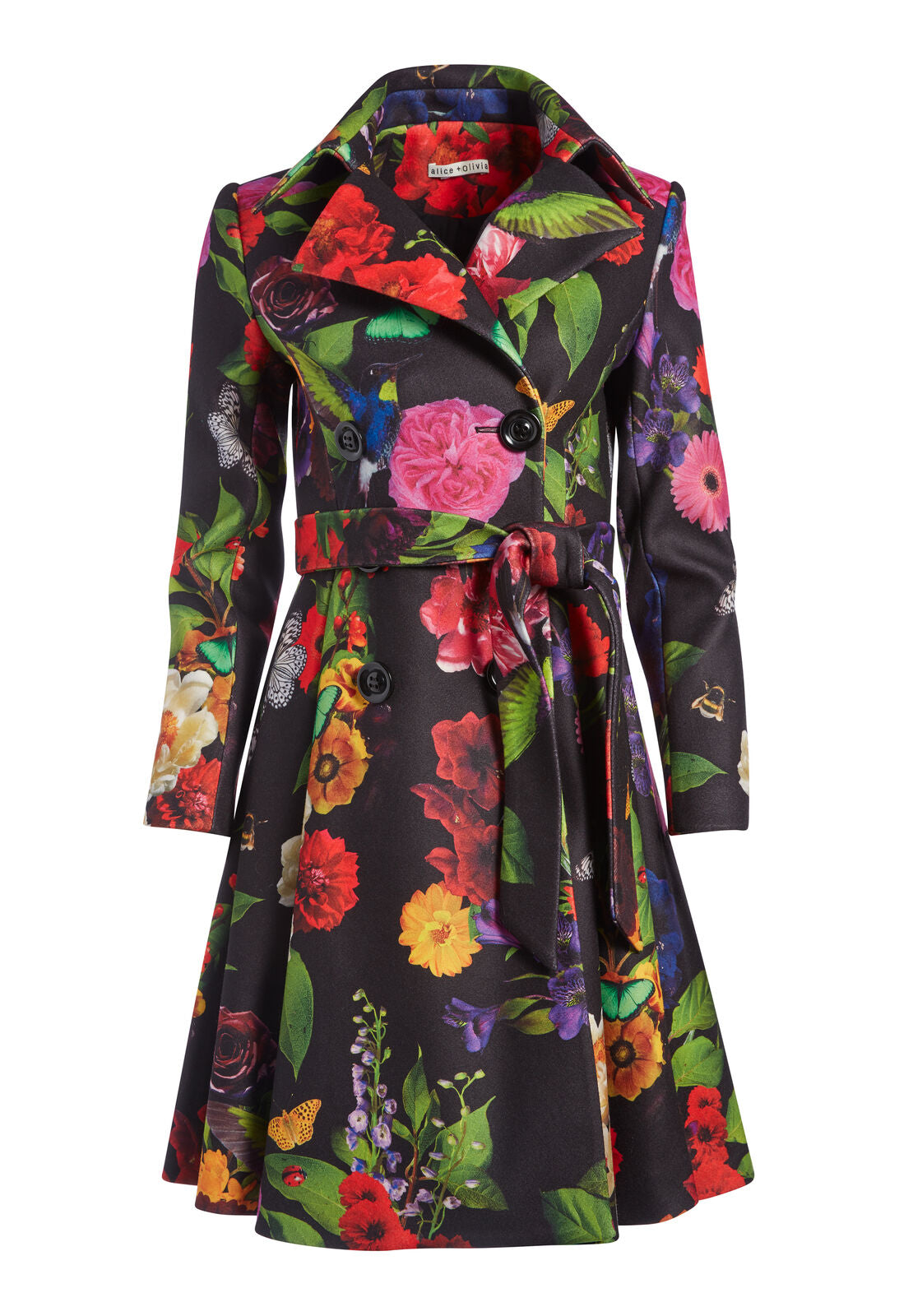 LEILA FIT AND FLARE FLORAL COAT-MD GARDEN FLORAL-ALICE + OLIVIA