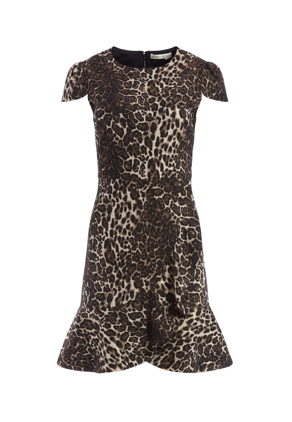 KIRBY LEOPARD RUFFLE MINI DRESS-BROWN MULTI-ALICE + OLIVIA