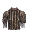 BRENNA LACE PUFF SLEEVE CROP TOP-Black-ALICE + OLIVIA