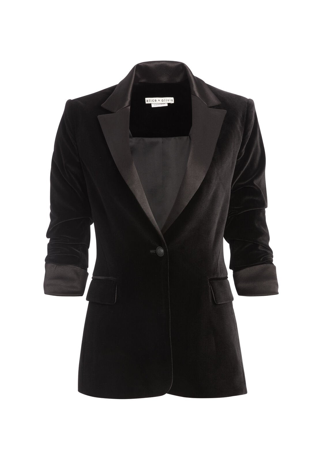 MACEY VELVET PLEATED SLEEVE BLAZER-Black-ALICE + OLIVIA