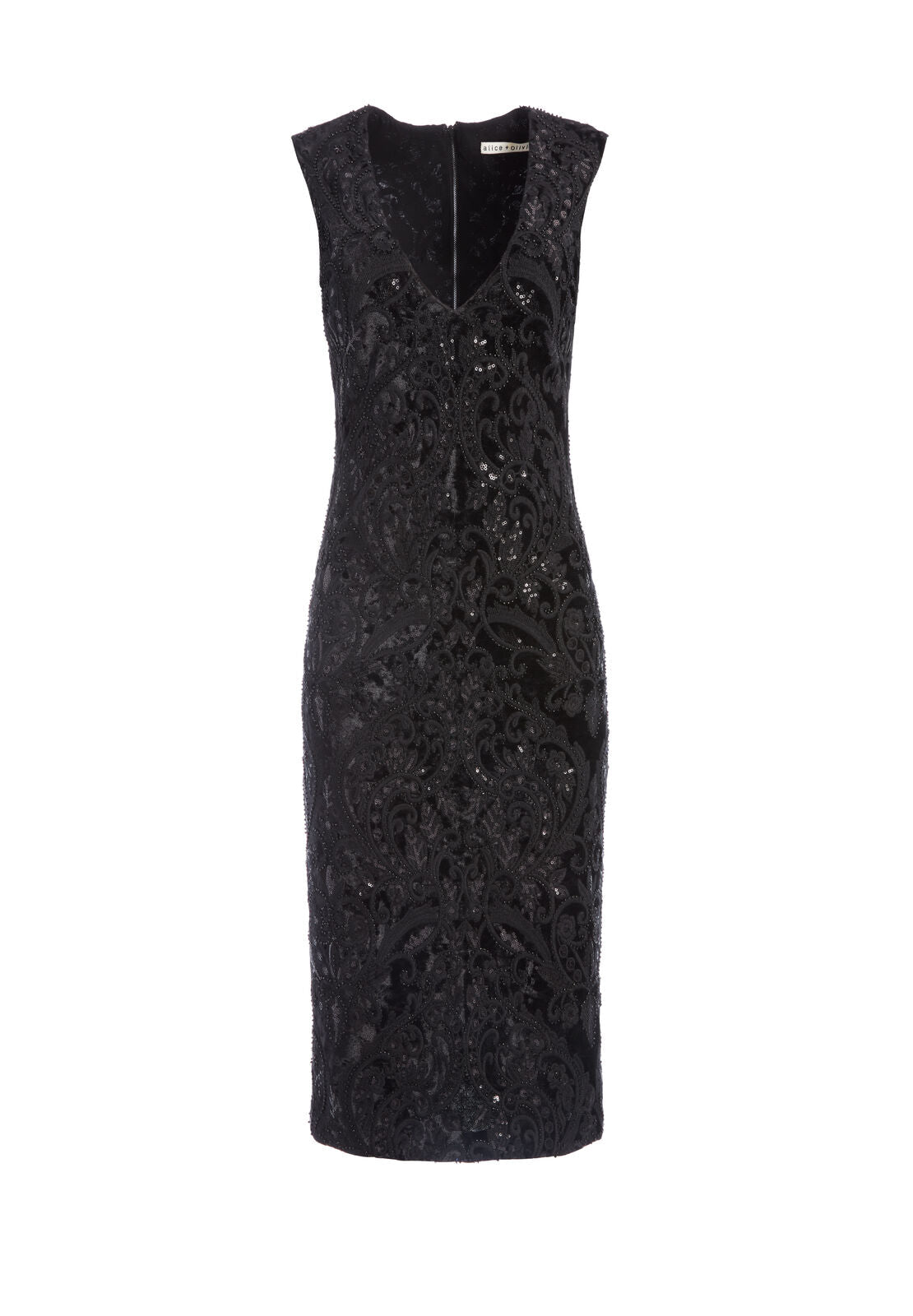 ALBA BEADED BLACK MIDI DRESS-Black-ALICE + OLIVIA