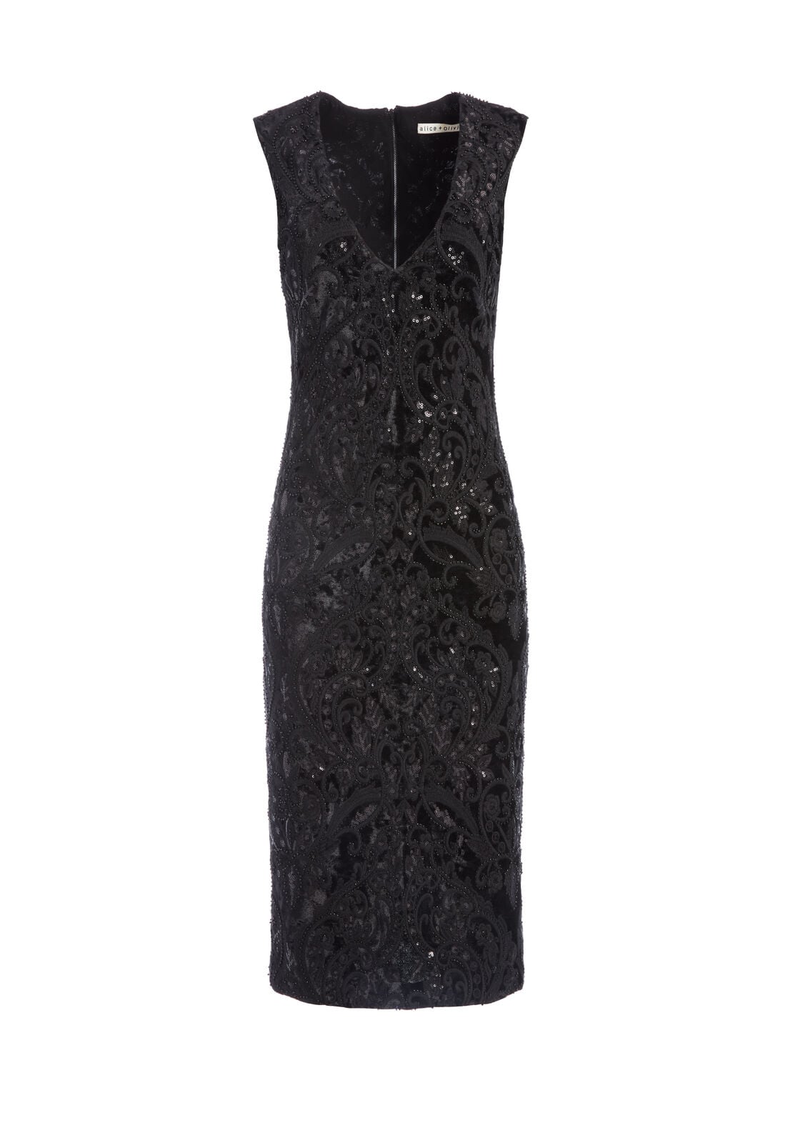 ALBA BEADED BLACK MIDI DRESS-Black-ALICE + OLIVIA