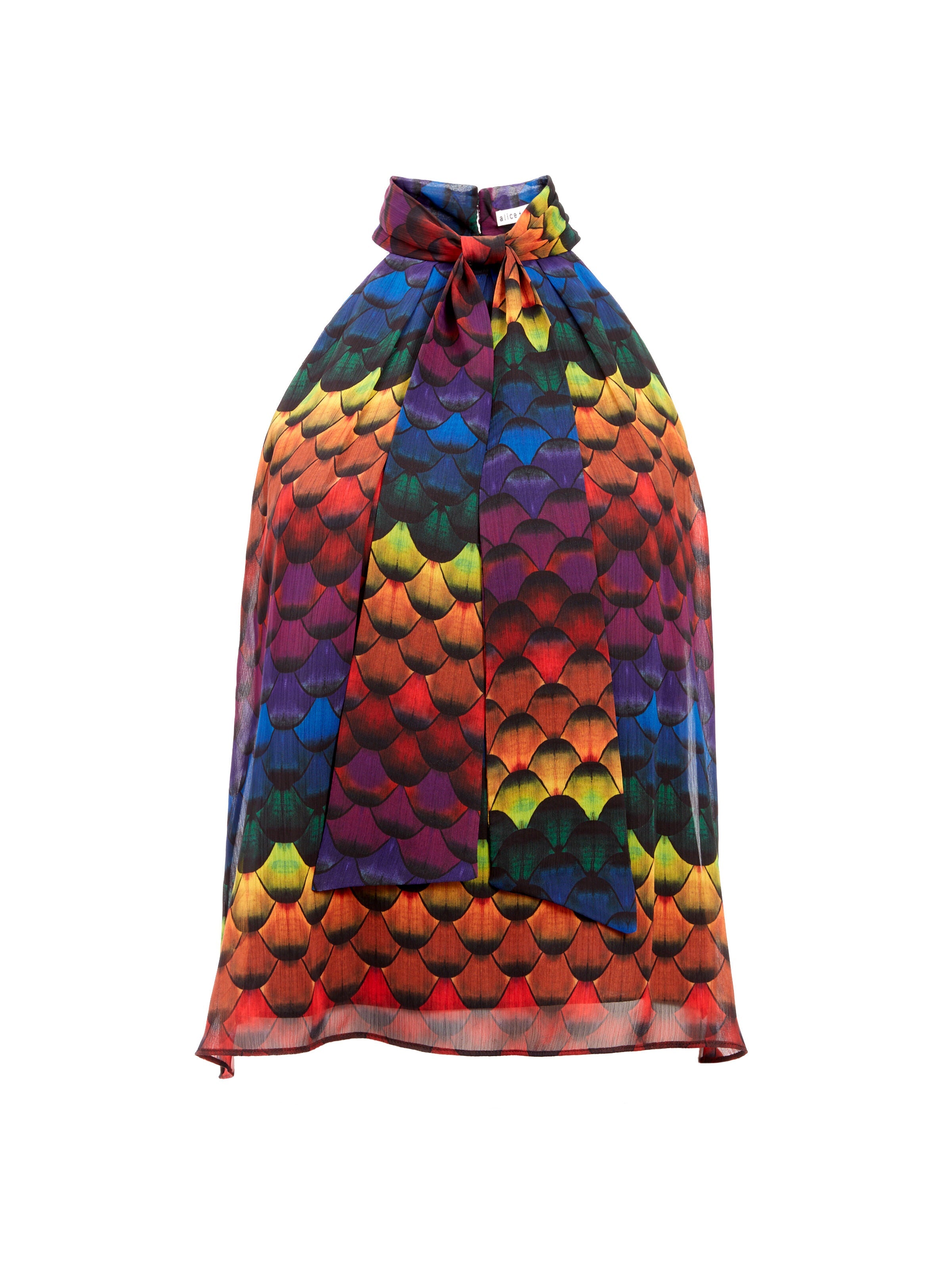 LEIA TIE NECK HALTER TOP-GLAM FEATHER-ALICE + OLIVIA