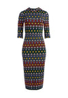 DELORA FITTED TRTLE NECK DRESS-LARGE RAINBOW DOT-ALICE + OLIVIA