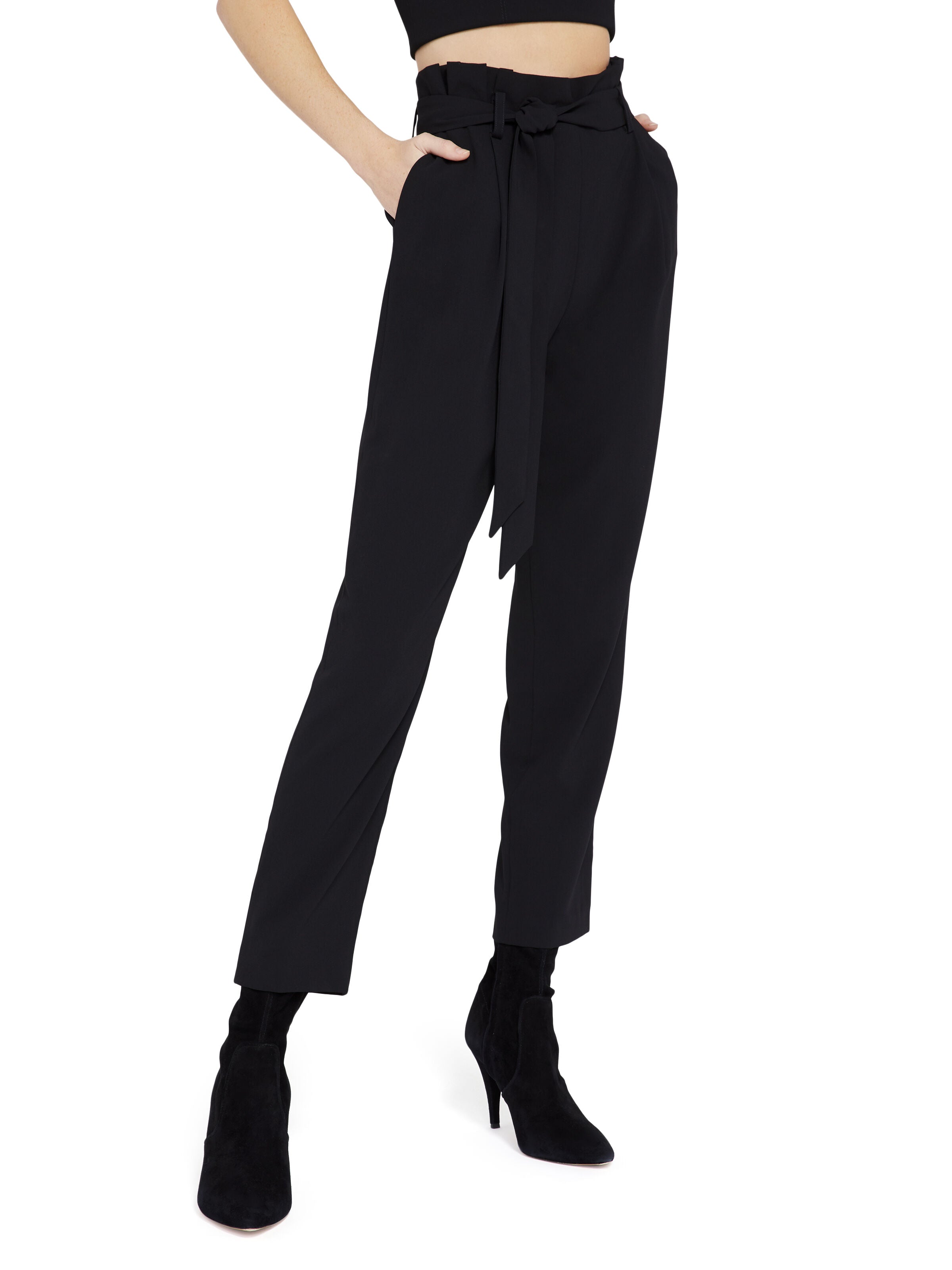 JESSIE PAPERBAG WAIST PANT-Black-ALICE + OLIVIA
