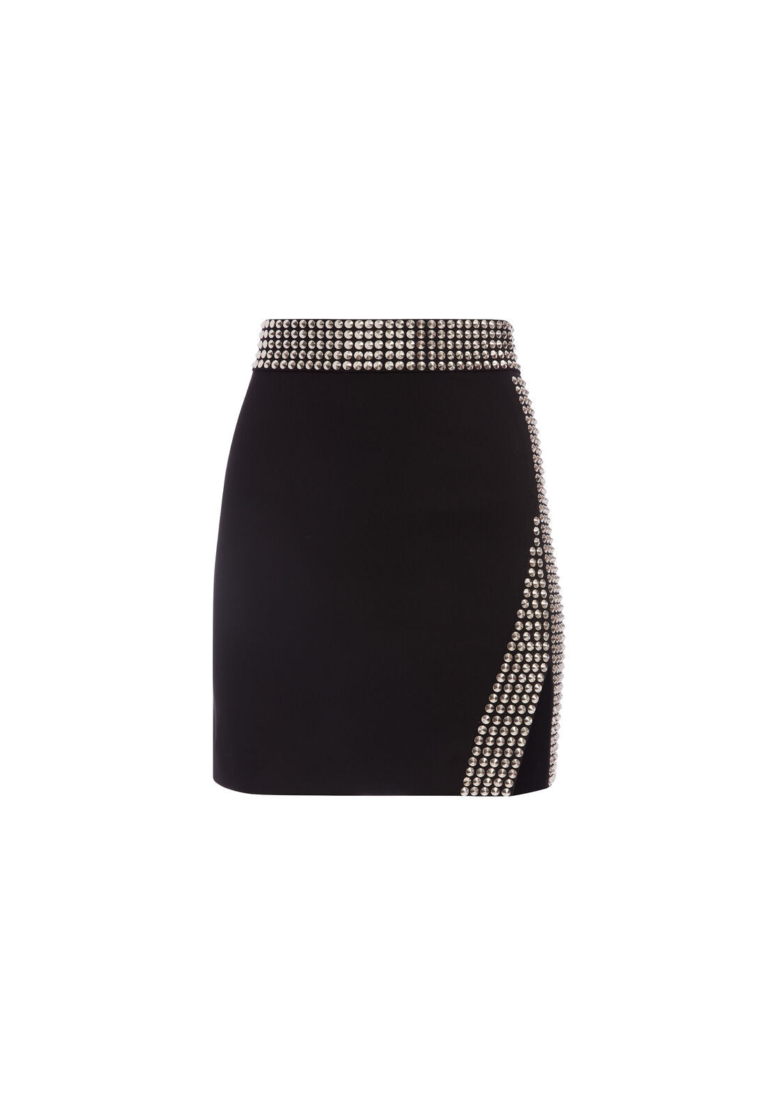 CHRISTI STUDDED MINI SKIRT-BLACK/ANTIQUE SILVER-ALICE + OLIVIA