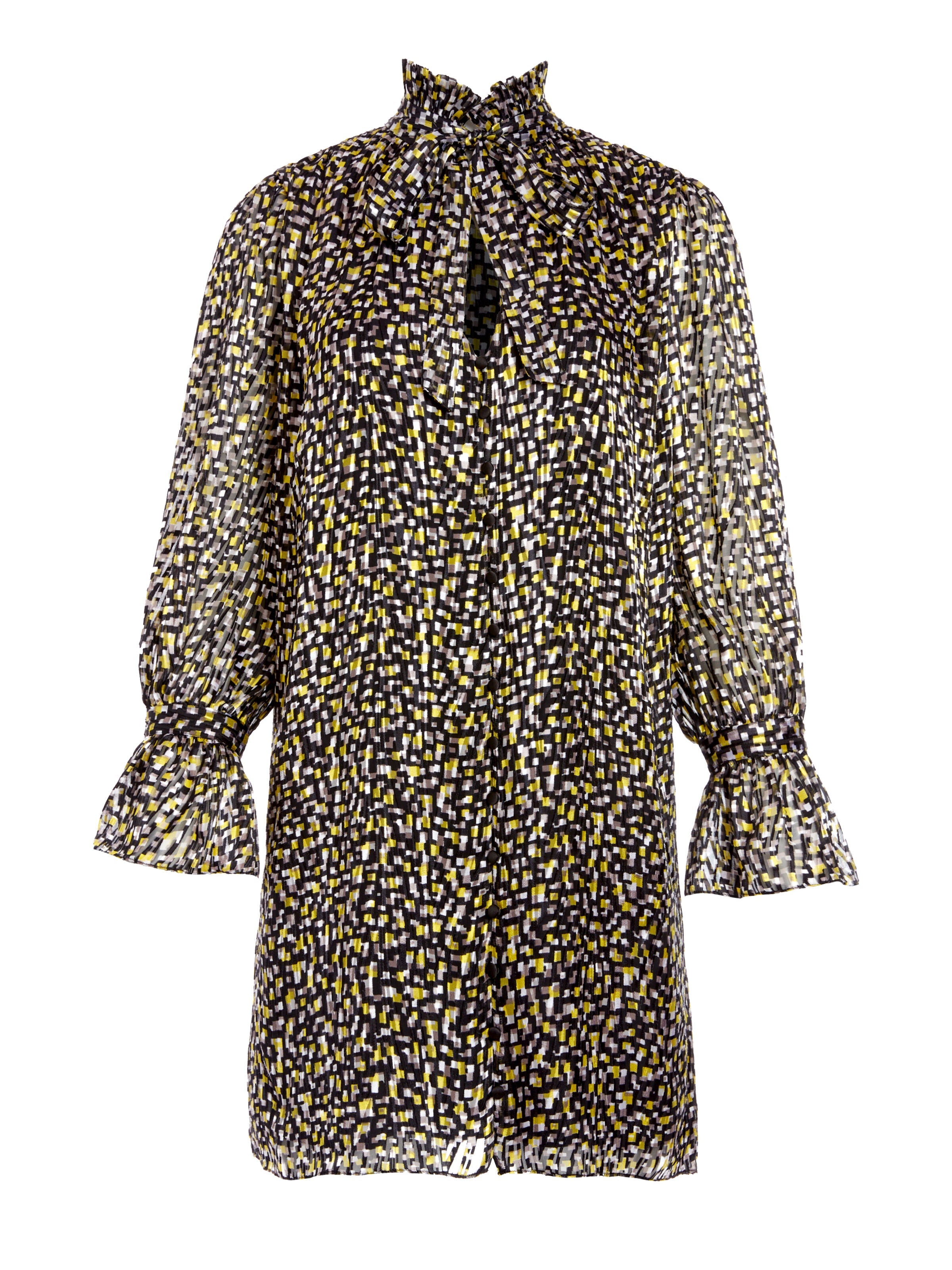 REI RUFFLE COLLAR MINI DRESS-NEON YELLOW/MULTI-ALICE + OLIVIA