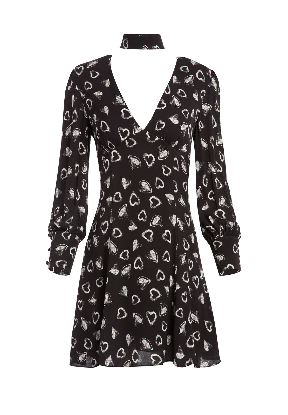 ELIA CUT OUT HEART MINI DRESS-SWEETHEART BLK/SOFT WHITE-ALICE + OLIVIA