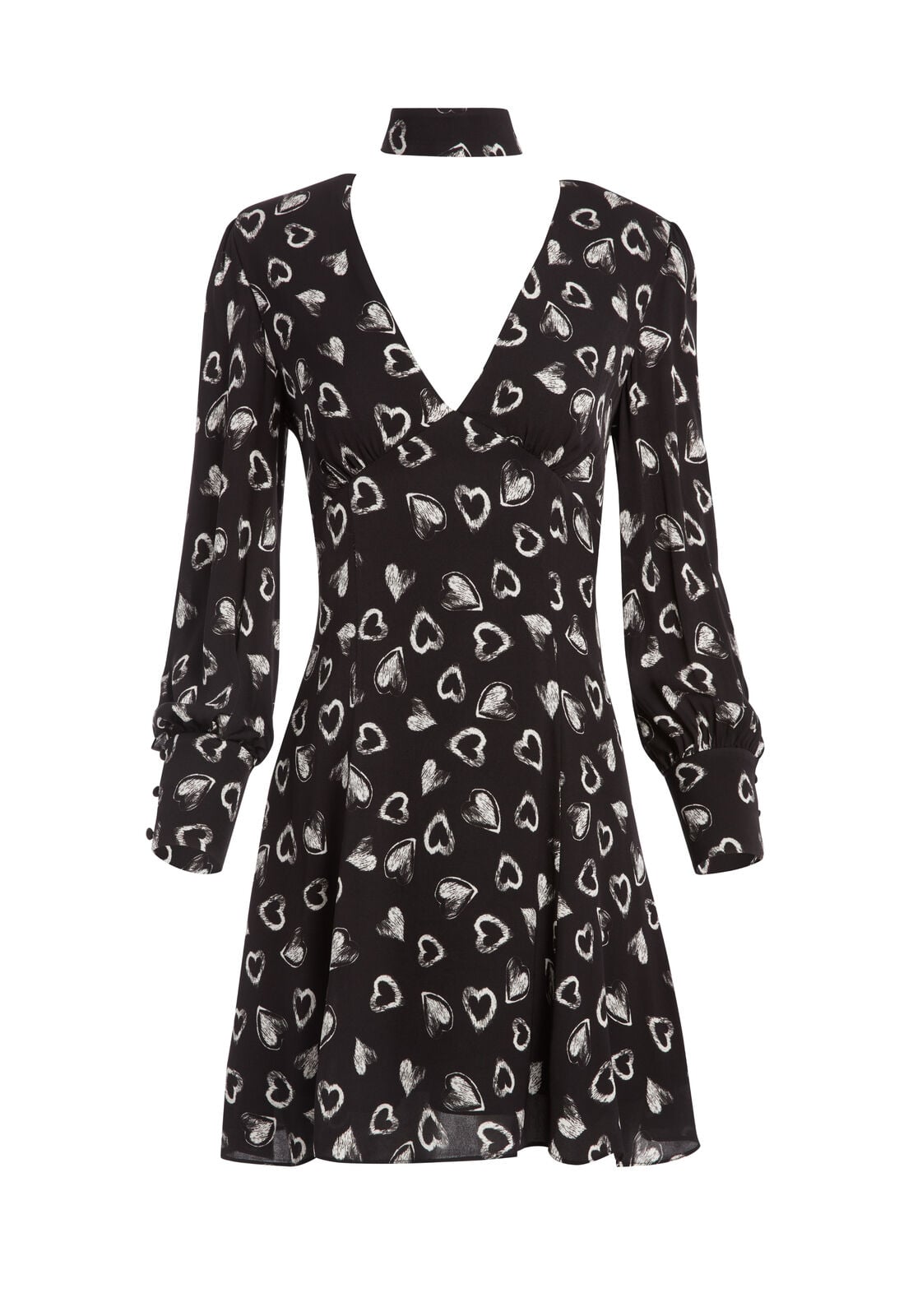 ELIA CUT OUT HEART MINI DRESS-SWEETHEART BLK/SOFT WHITE-ALICE + OLIVIA