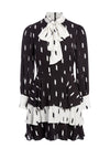 DASHA TIERED TIE NECK MINI DRESS-RIBBON TAPE BLK/SFT WHITE-ALICE + OLIVIA