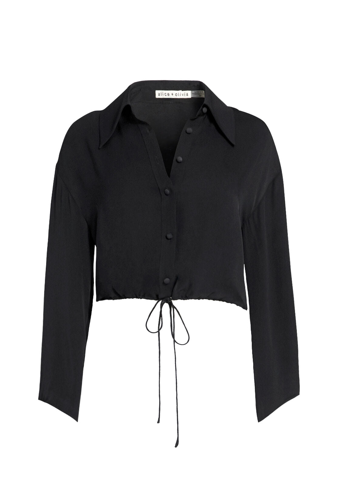 LARKEN CROPPED BUTTON DOWN BLOUSE-Black-ALICE + OLIVIA