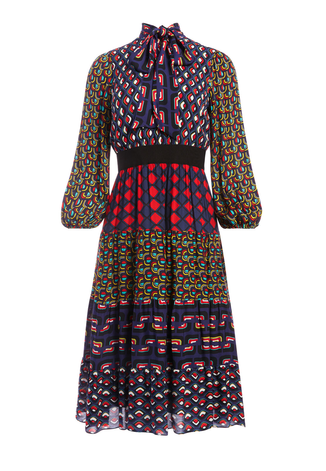 KAROLINA BLOUSON SLEEVE MIDI DRESS-MOD MOON SM/COMBO-ALICE + OLIVIA