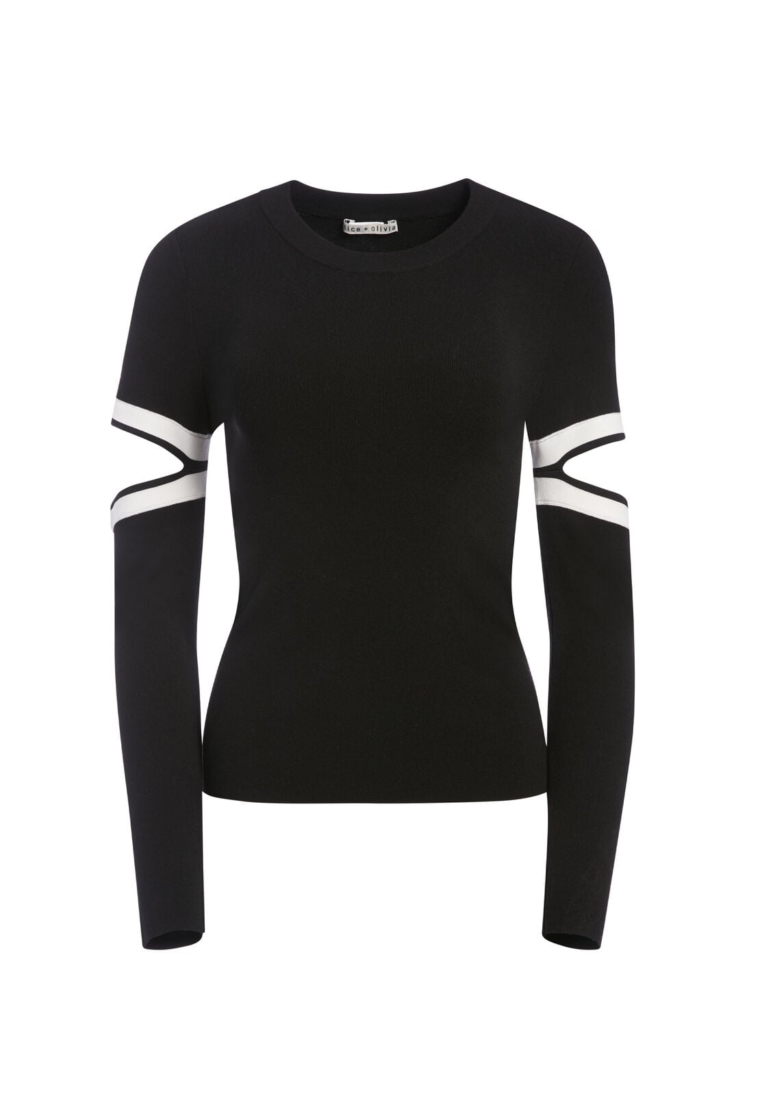 JAZI CUT OUT SLEEVE PULLOVER-BLACK/OFF WHITE-ALICE + OLIVIA