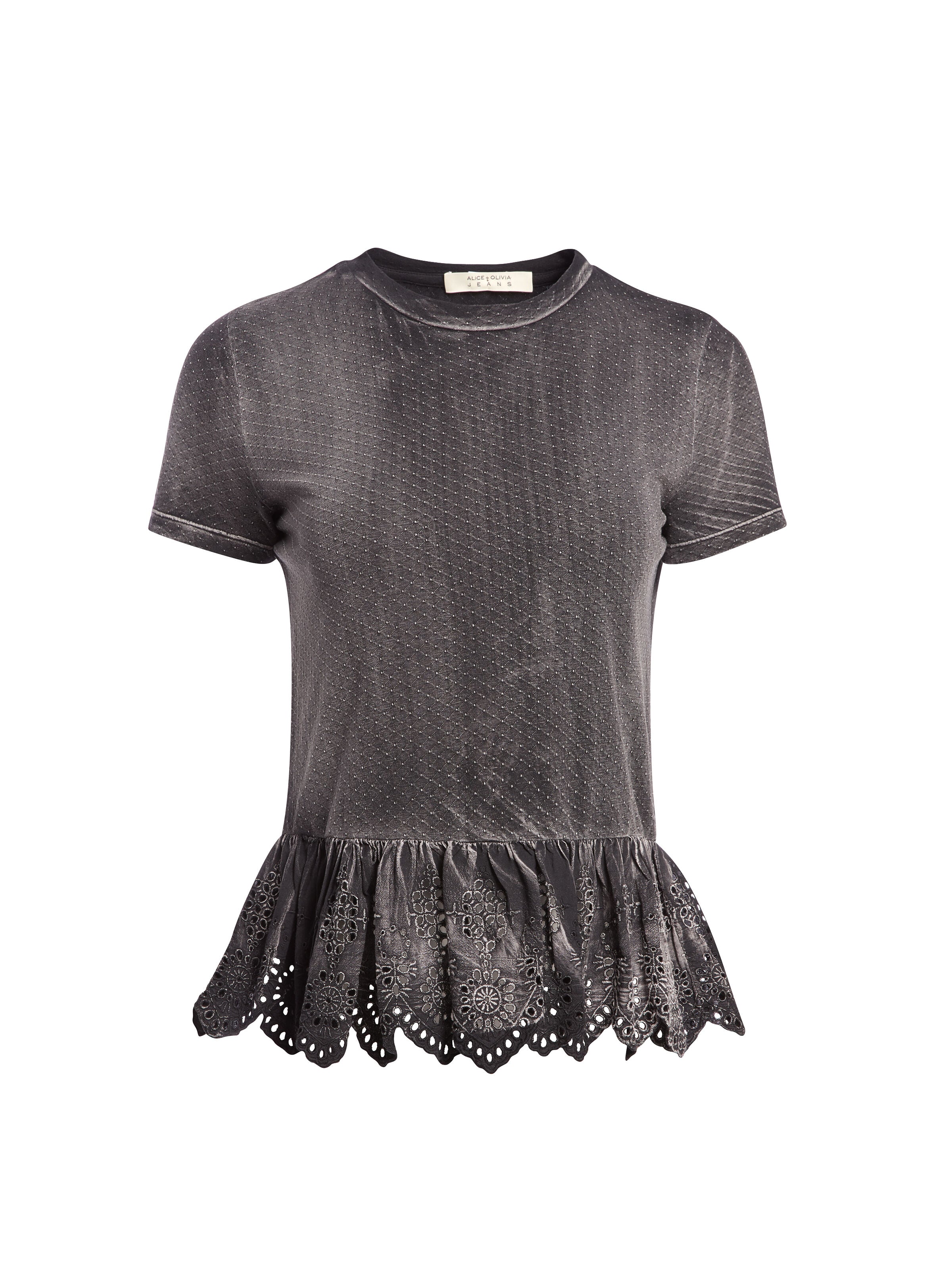 GABRIELLA RUFFLE HEM TEE-WASHED BLACK-ALICE + OLIVIA