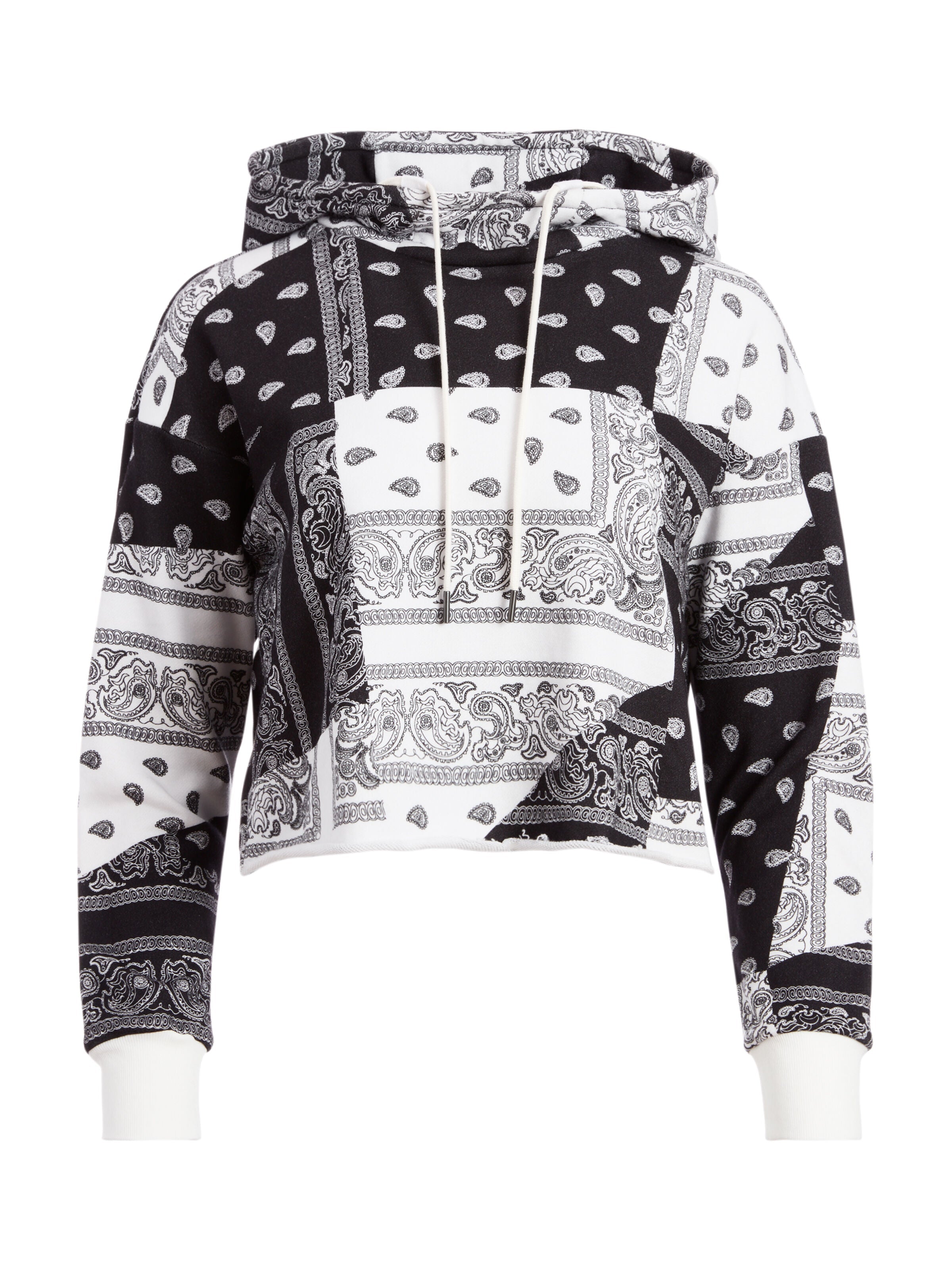 NIKI CROPPED BANDANA HOODIE-VINTAGE BANDANA PATCH BLK/WHT-ALICE + OLIVIA