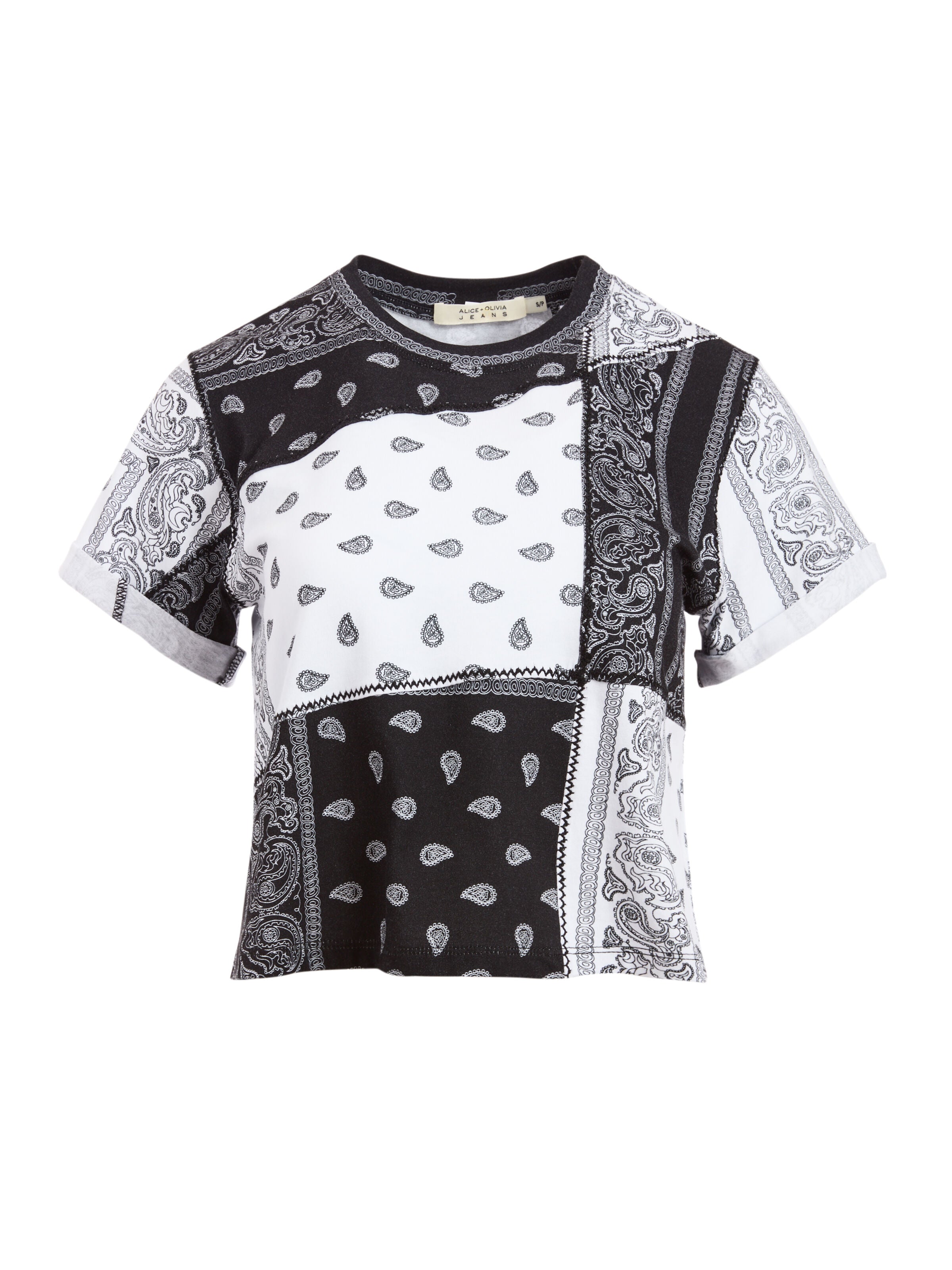 ELINA CROPPED BANDANA TEE-VINTAGE BANDANA PATCH BLK/WHT-ALICE + OLIVIA