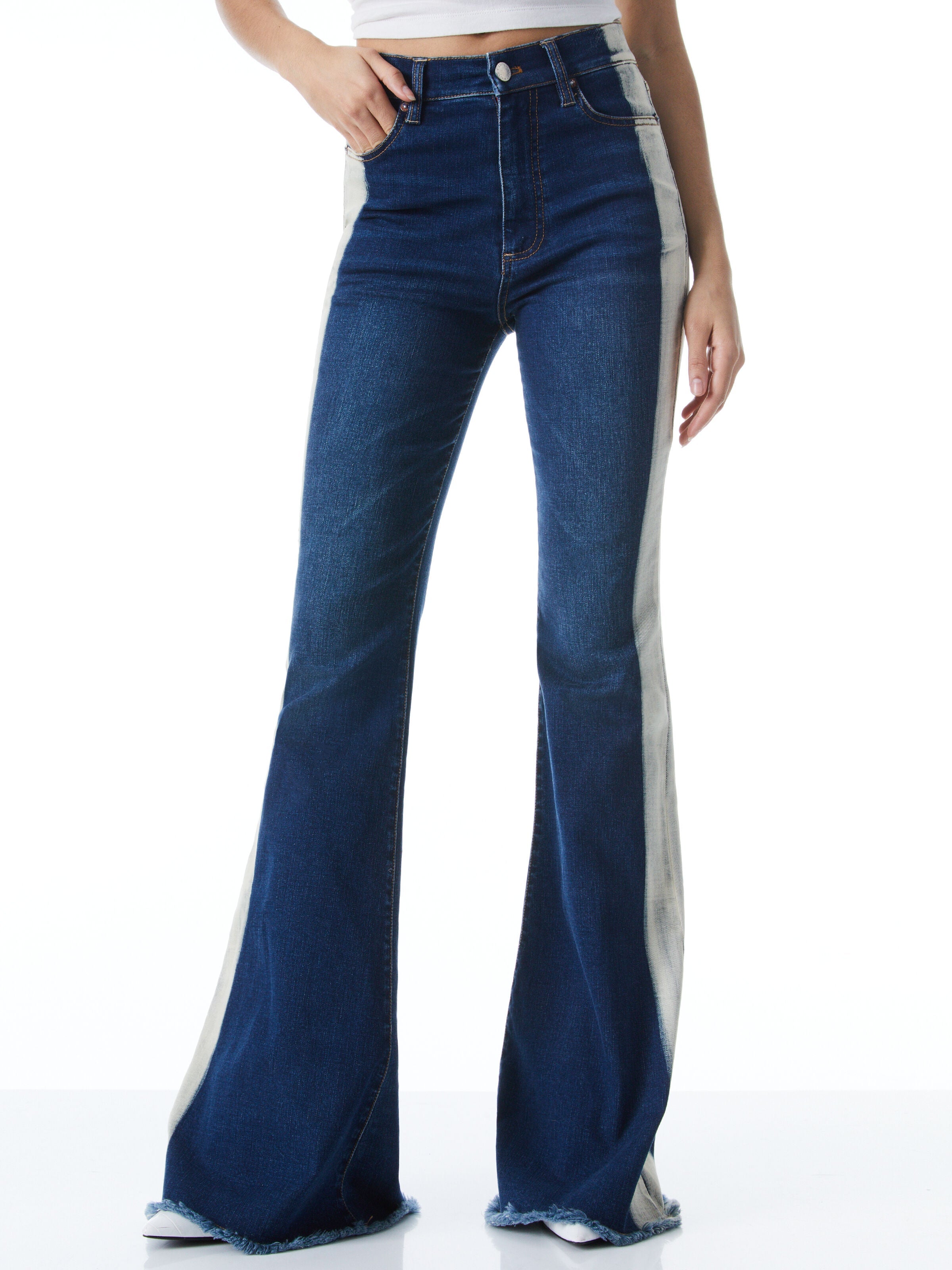BEAUTIFUL HIGH RISE BELL-INDIGO STRIPE-ALICE + OLIVIA