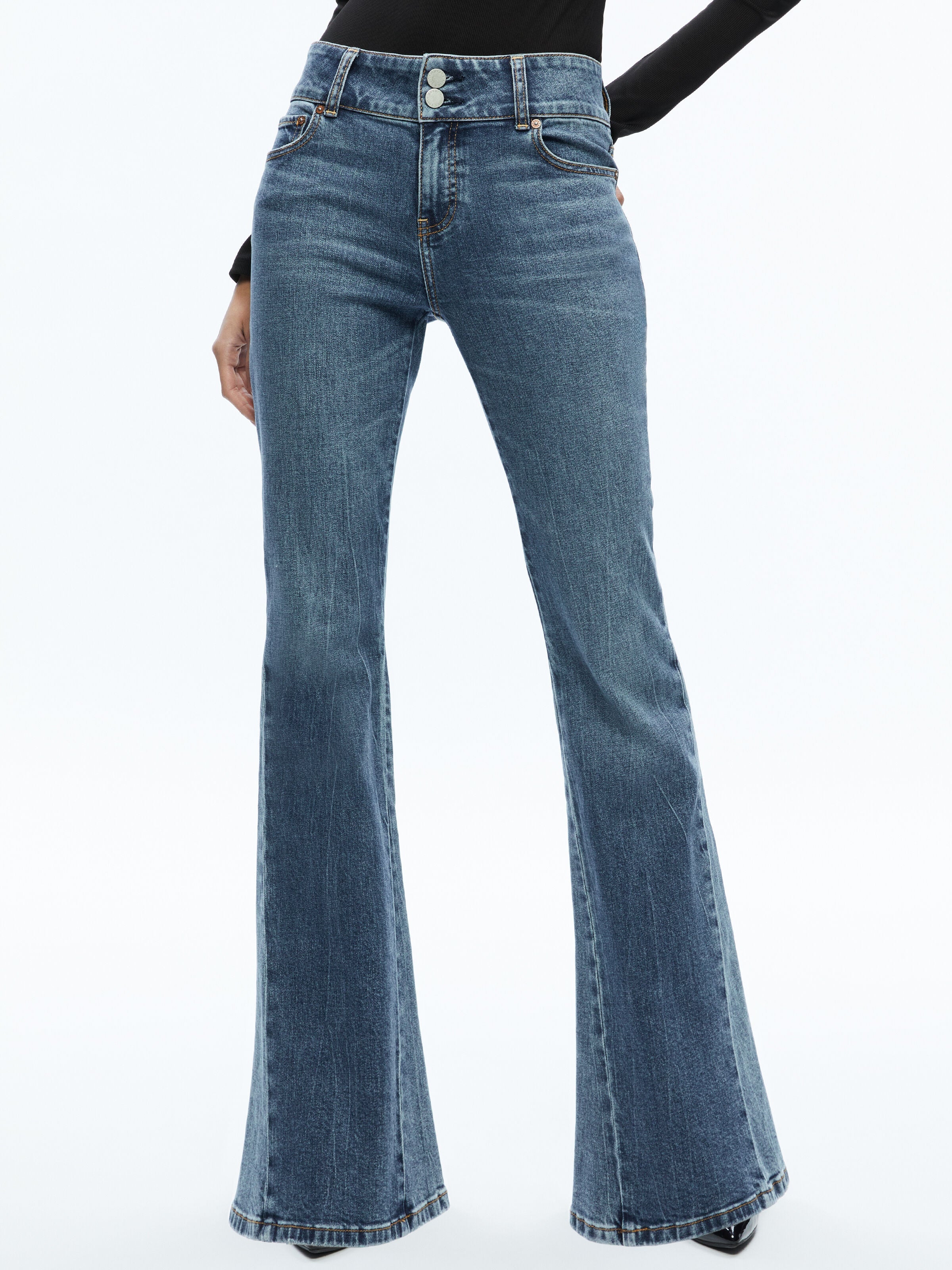 STACEY GODET BELL FLARE JEAN-TRUE BLUES DARK-ALICE + OLIVIA