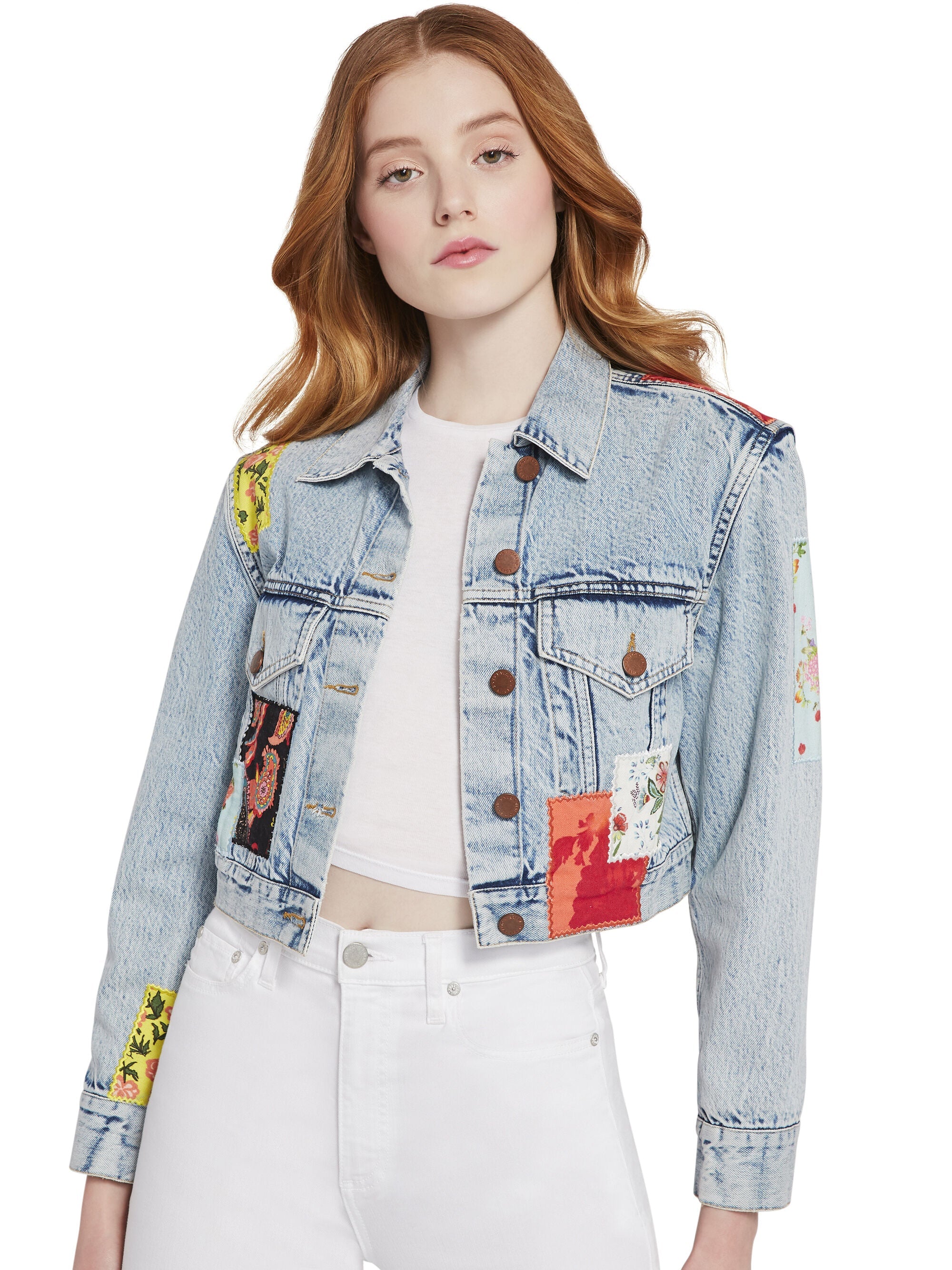 CROP BOXY JACKET WITH PATCHWORK-ALICE + OLIVIA