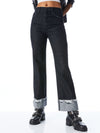 AMAZING HIGH RISE RAW HEM CUFFED JEANS-Black-ALICE + OLIVIA