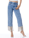 AMAZING CRYSTAL FRINGE HEM JEAN-ROCKSTAR BLUE-ALICE + OLIVIA