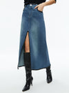 RYE DENIM MAXI SKIRT WITH VEGAN LEATHER-LOLA BLUE/BLACK-ALICE + OLIVIA