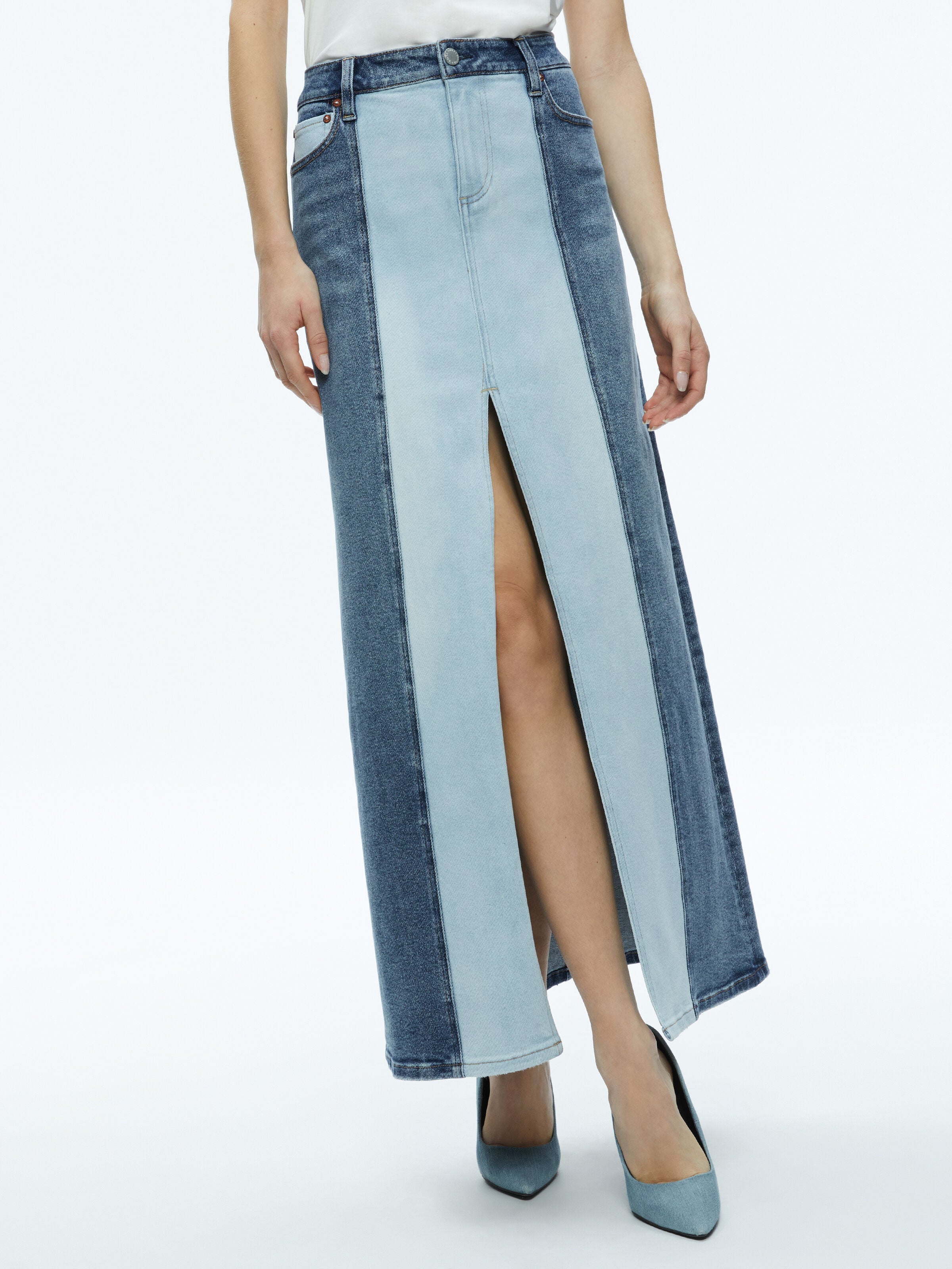 RYE DENIM TWO TONE MAXI SKIRT-ALICE + OLIVIA
