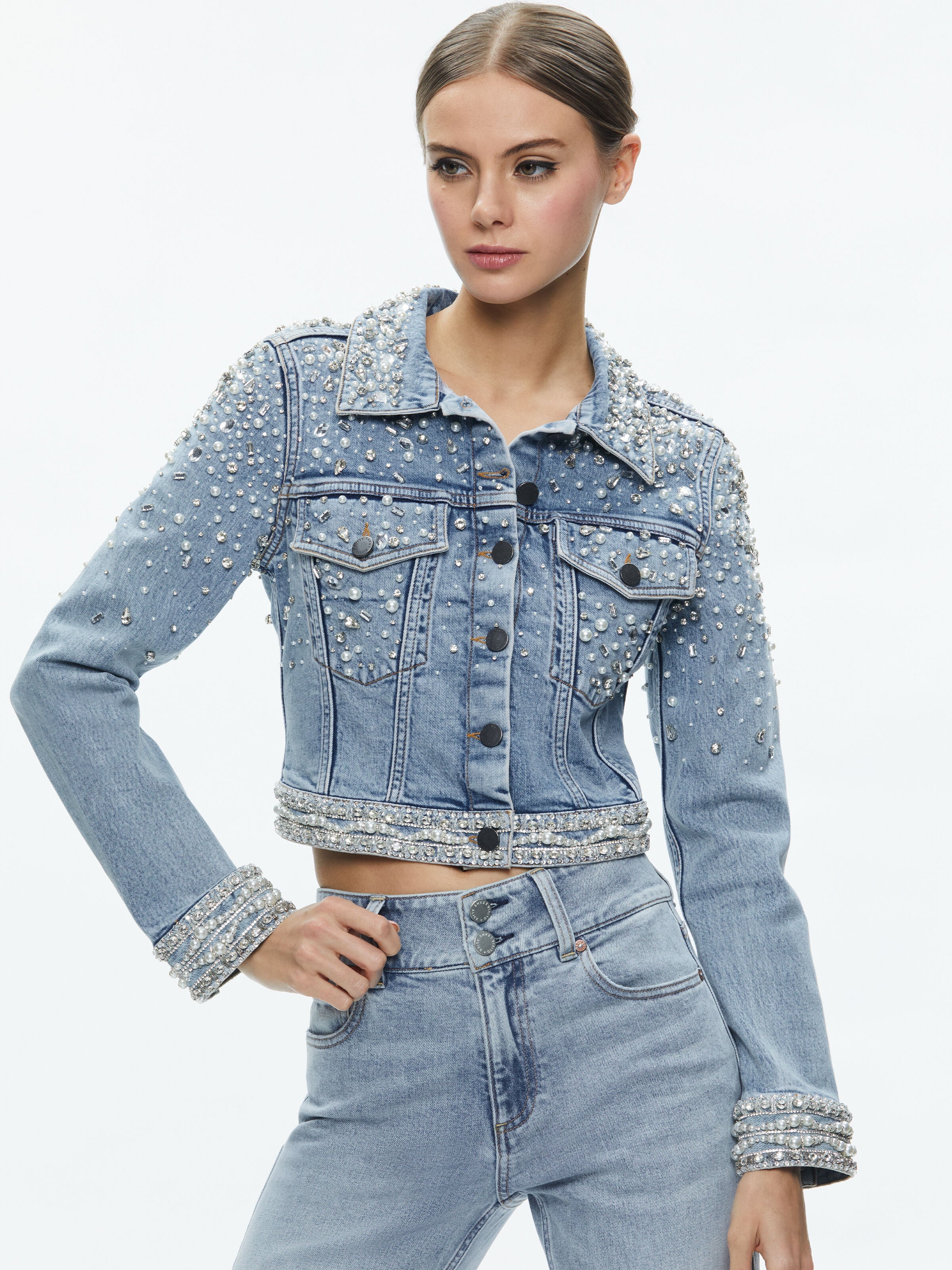 NELSON EMBELLISHED FITTED DENIM JACKET