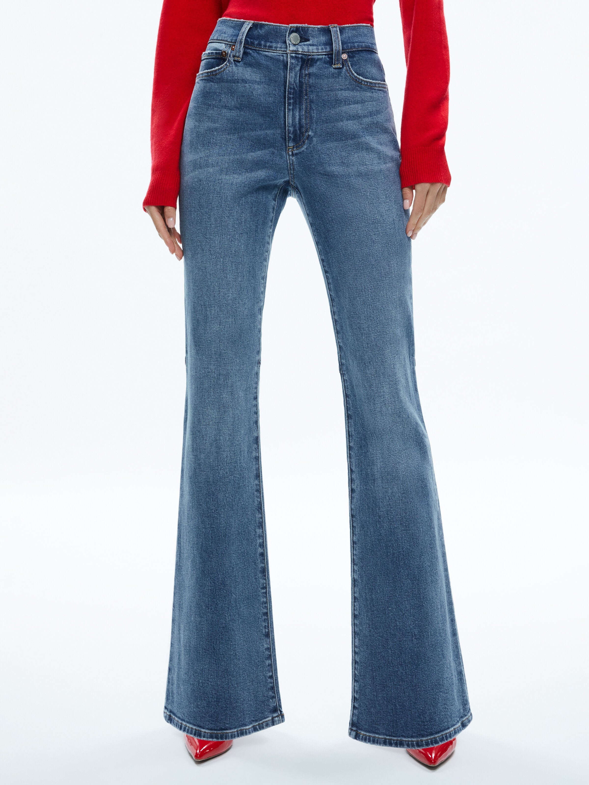 STACEY MID RISE BELL JEAN-ALBEE VINTAGE BLUE-ALICE + OLIVIA