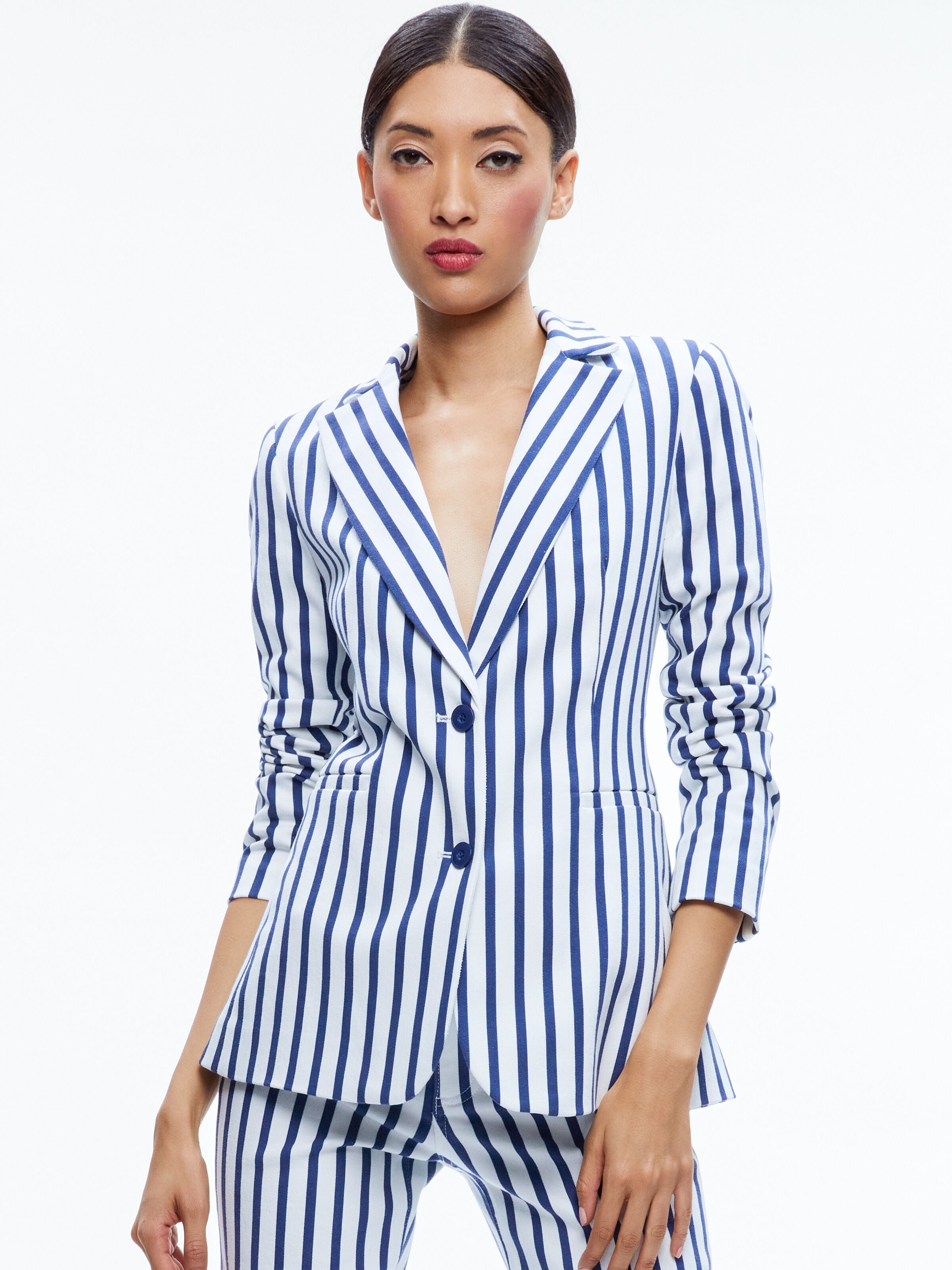 BREANN FITTED BLAZER-ADMIRAL STRIPE INDIGO-ALICE + OLIVIA