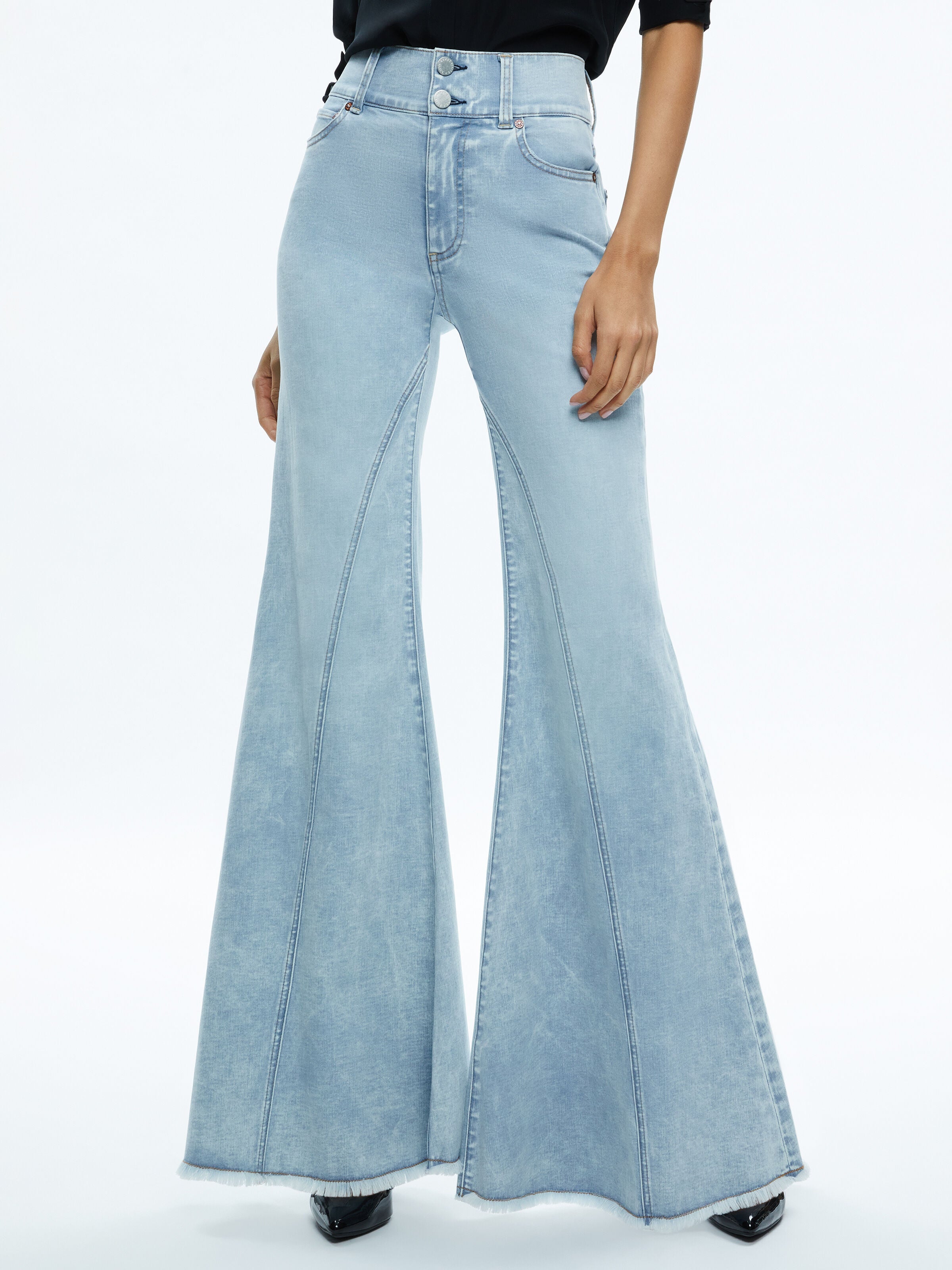 BEAUTIFUL JEAN-BLEACHED LIGHTNING BLUE-ALICE + OLIVIA