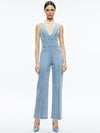 SANDRA DEEP V NECK JUMPSUIT-SULLIVAN VINTAGE BLUE-ALICE + OLIVIA