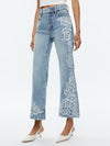 BEAUTIFUL EMBROIDERED CROPPED BELL JEAN-ROCKSTAR BLUE-ALICE + OLIVIA