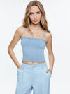 PENELOPE SMOCKED DENIM TOP-LEONA LIGHT BLUE-ALICE + OLIVIA