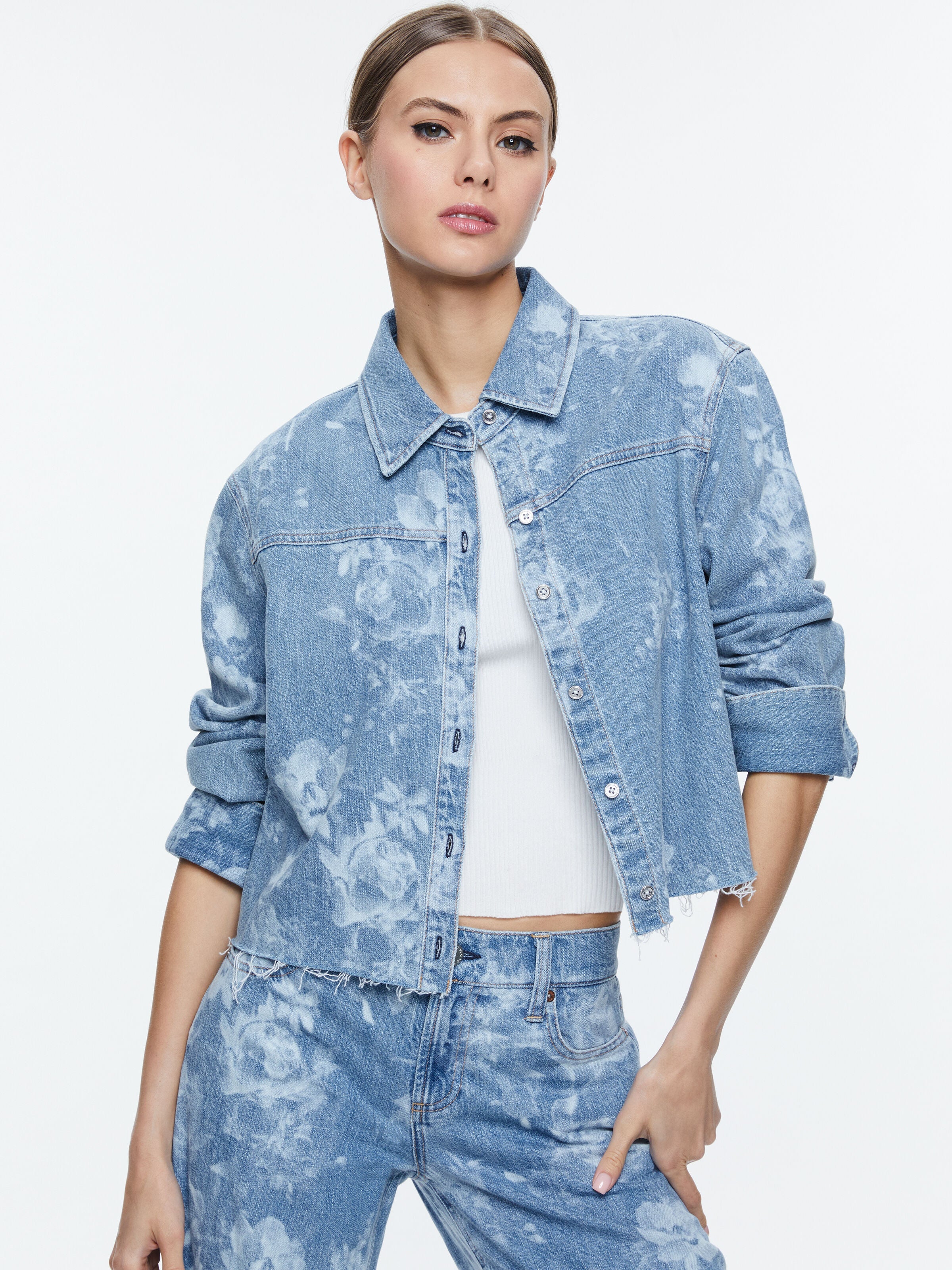 FINELY RAW HEM BUTTON DOWN-LOTUS FLORAL-ALICE + OLIVIA