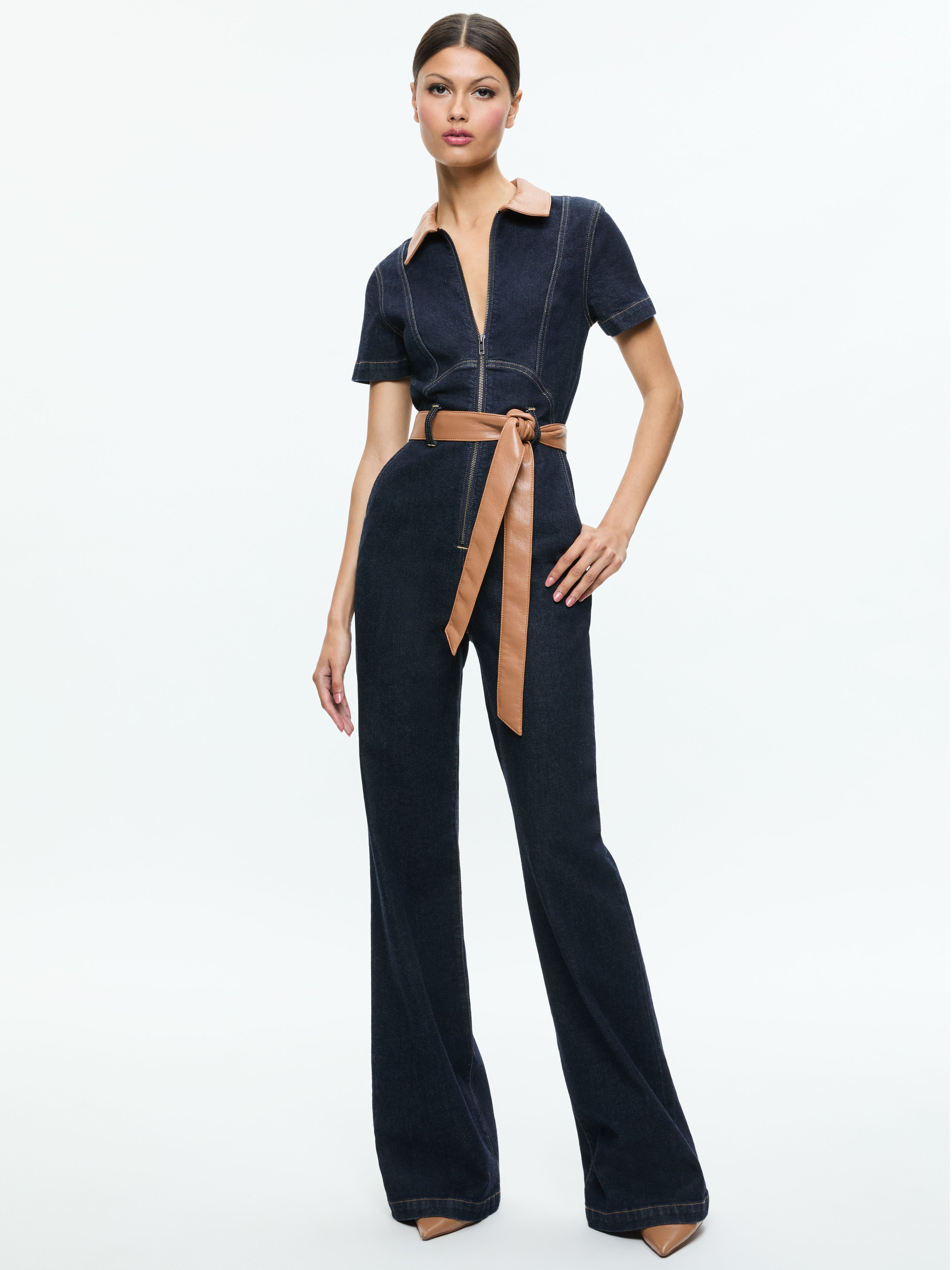 GORGEOUS WIDE LEG JUMPSUIT-DARK RINSE-ALICE + OLIVIA