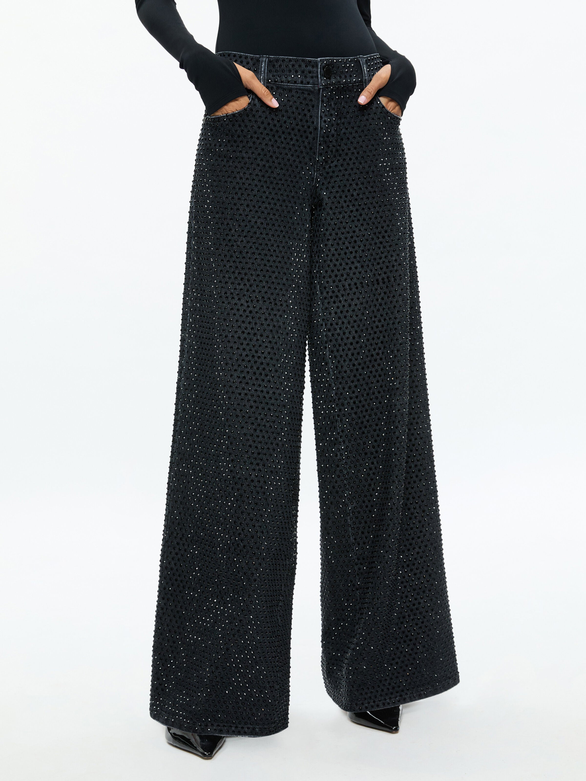 TRISH EMBELLISHED JEAN-MAYA CHARCOAL BLACK/BLACK-ALICE + OLIVIA
