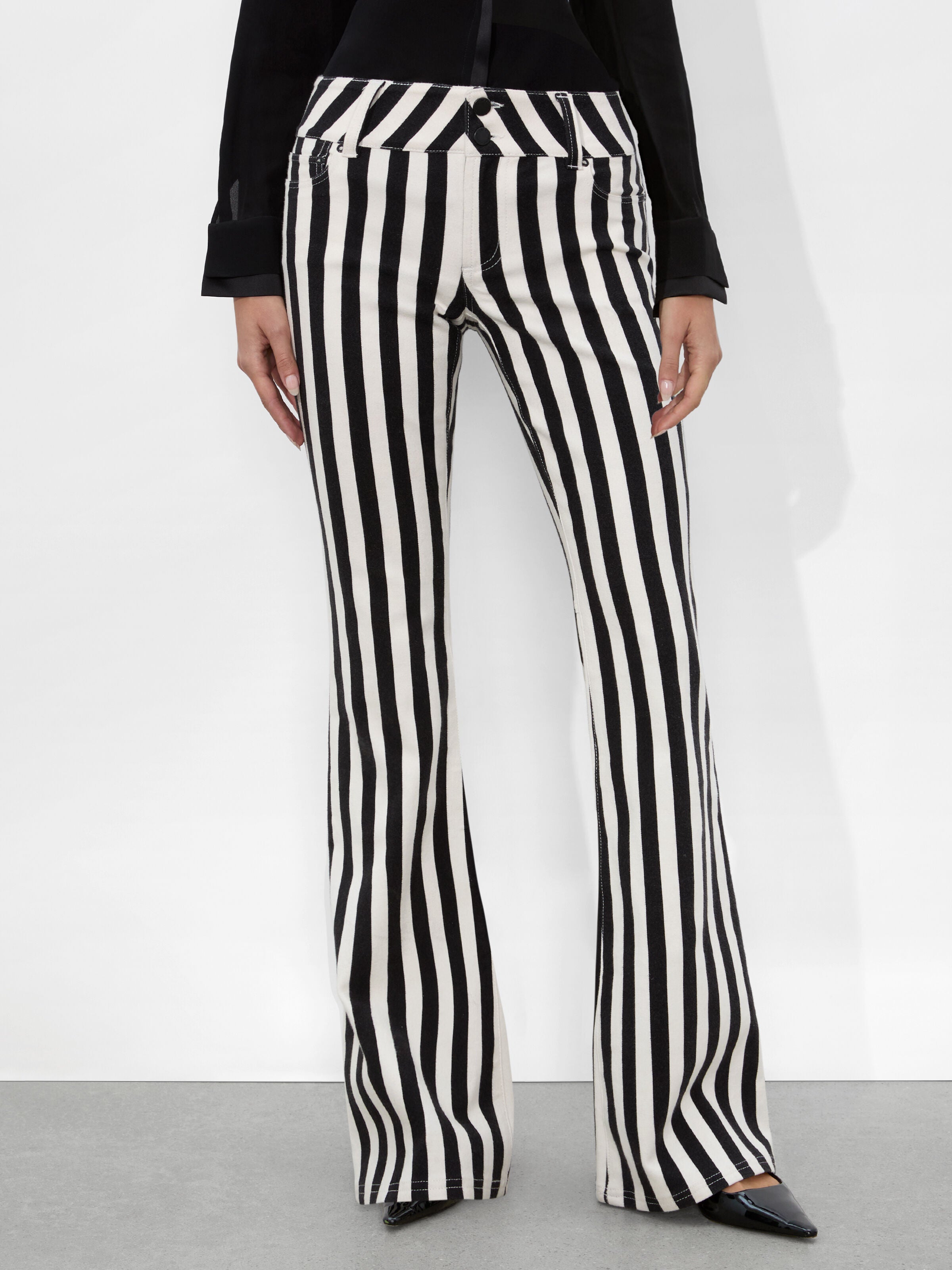 STACEY LOW RISE BELL JEAN-POSITANO STRIPE BLACK-ALICE + OLIVIA