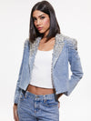 IVAN CRYSTAL EMBELLISHED CROPPED DENIM BLAZER-LIGHTNING BLUE-ALICE + OLIVIA