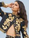 EMERSON DENIM MILITARY JACKET-MAYA CHARCOAL BLACK/GOLD-ALICE + OLIVIA