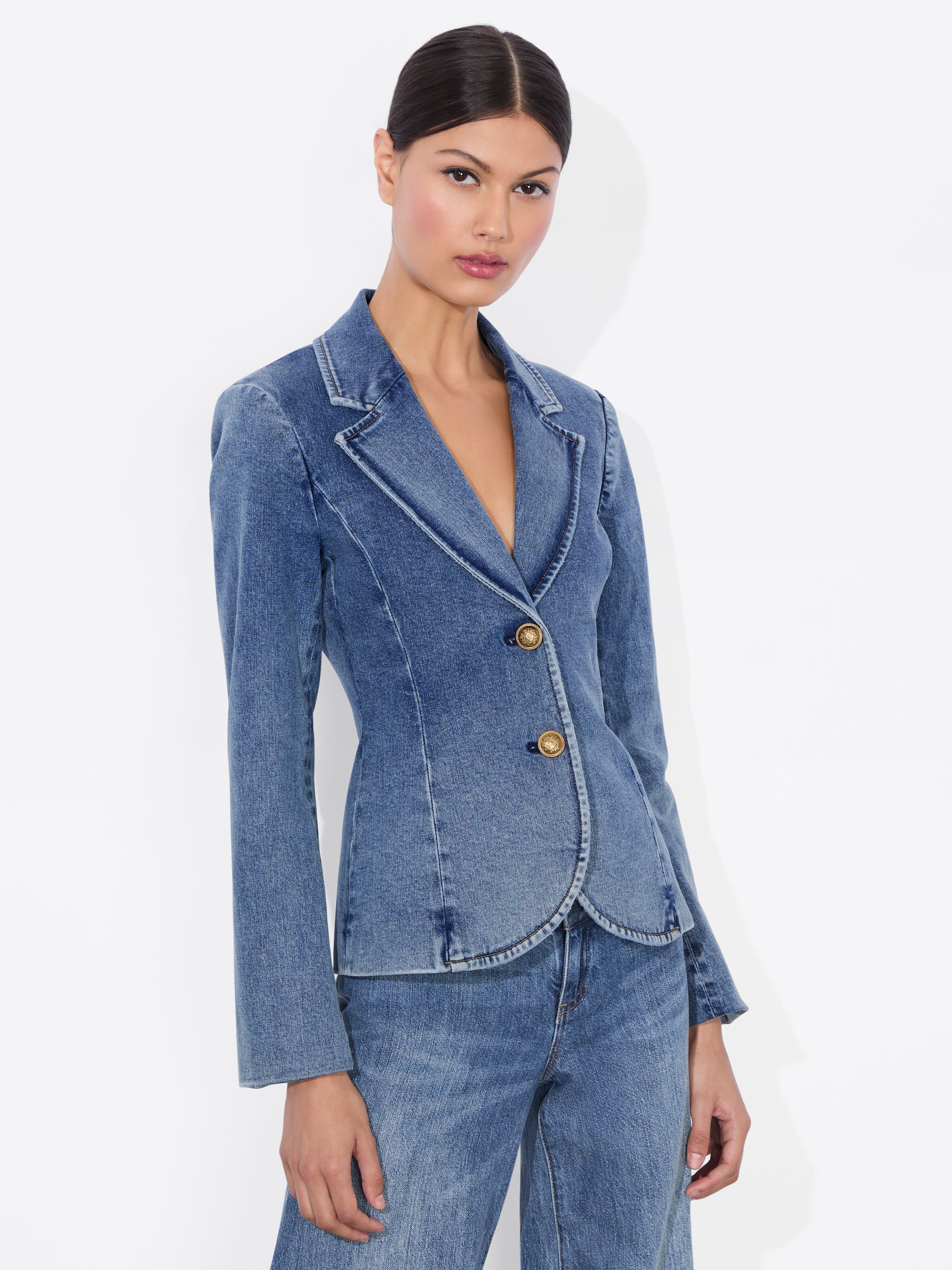 IANA DENIM SCULPTED BLAZER-ALICE + OLIVIA