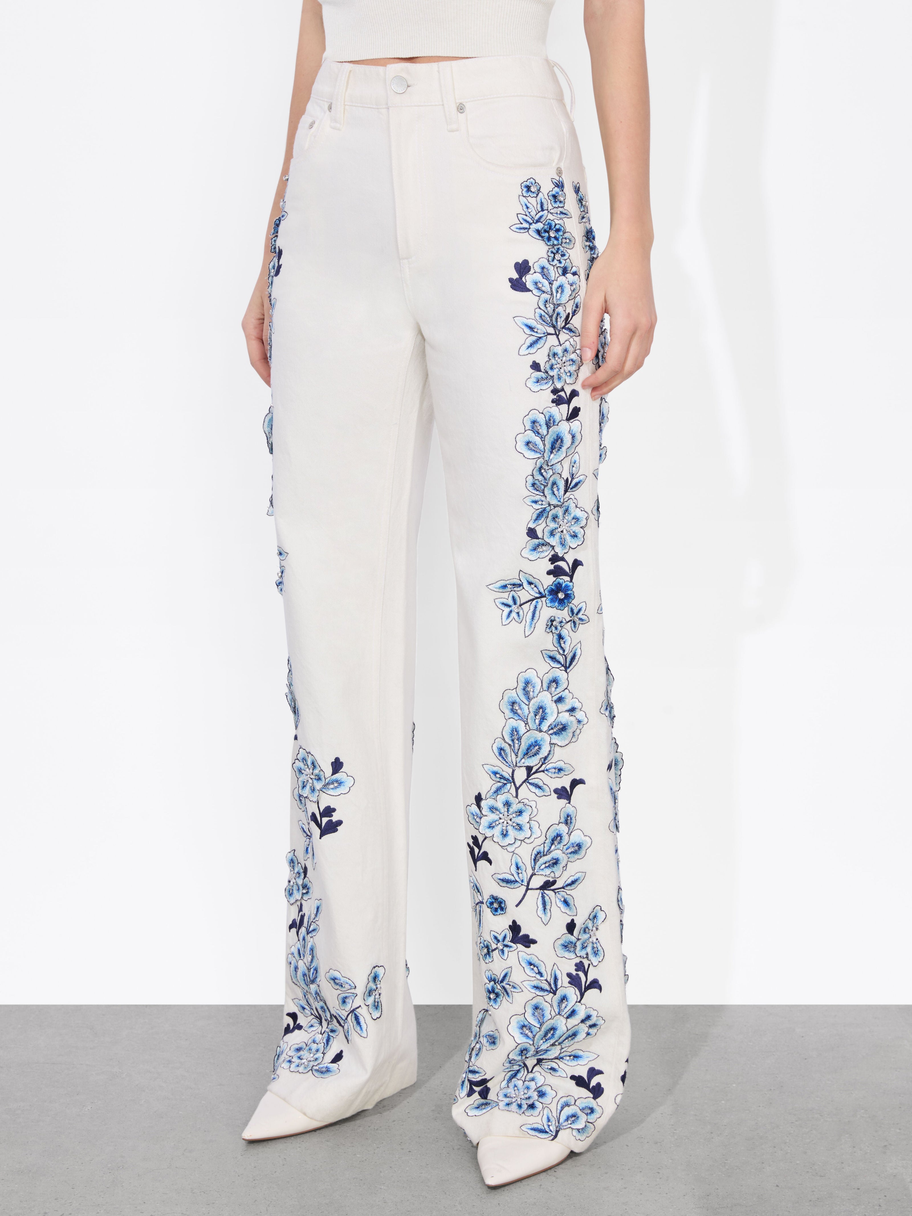 WEEZY EMBROIDERED JEAN-OFF WHITE-ALICE + OLIVIA