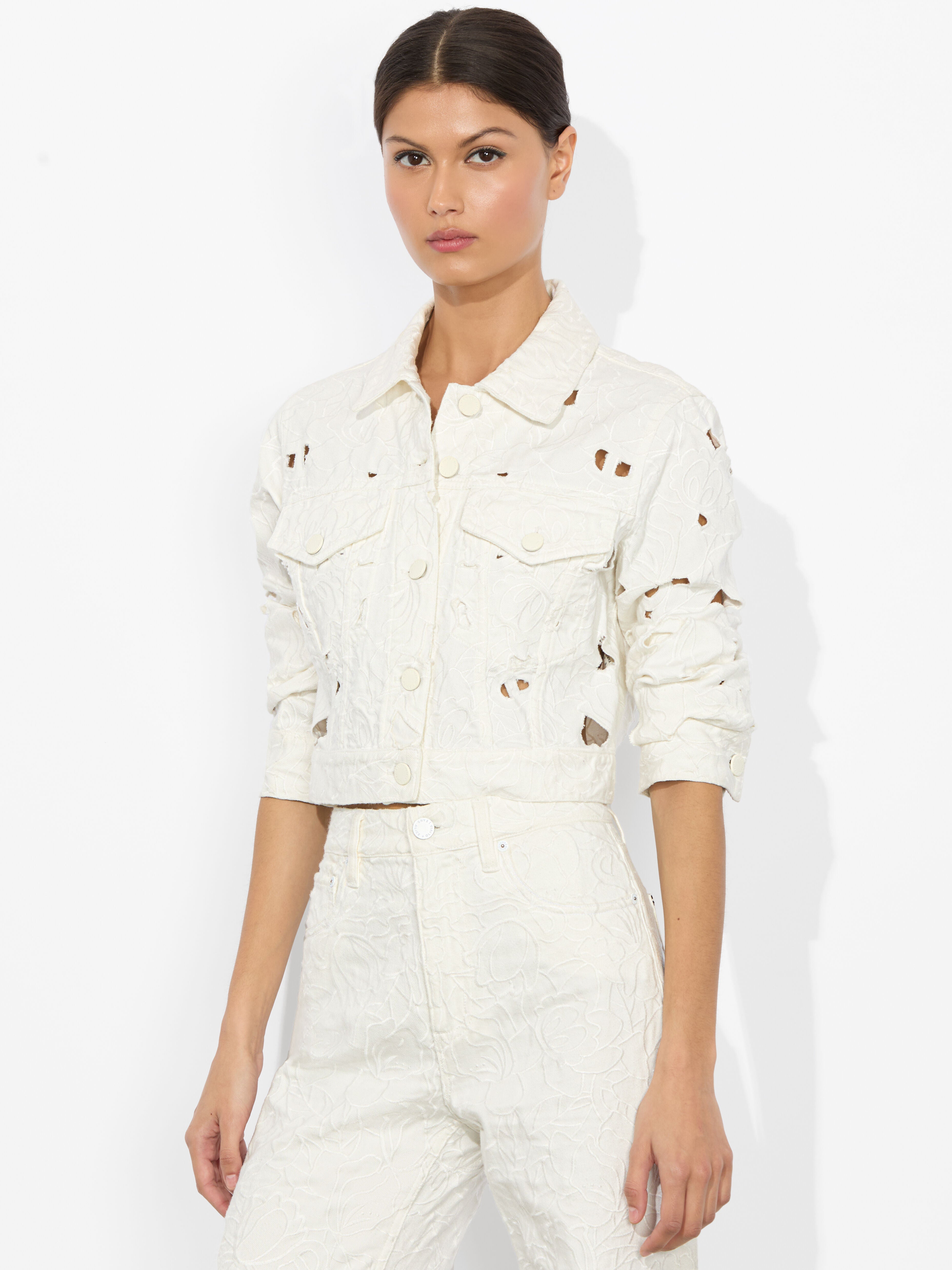 CHLOE EYELET DENIM JACKET-OFF WHITE-ALICE + OLIVIA