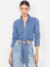 HANNON CHAMBRAY TIE FRONT BLOUSE-MEDIUM INDIGO CHAMBRAY-ALICE + OLIVIA