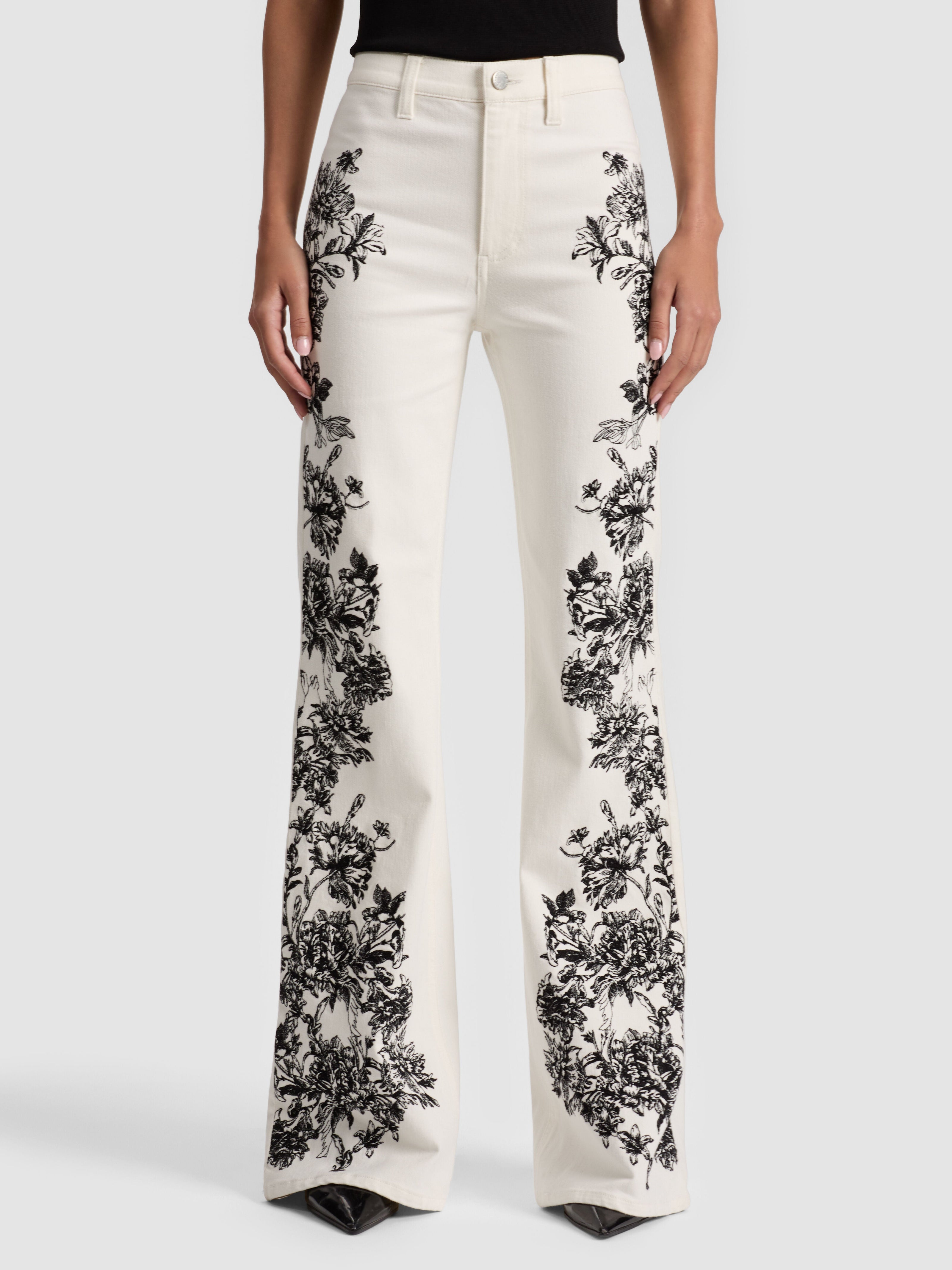 SB EMBROIDERED JEAN-OFF WHITE/BLACK-ALICE + OLIVIA