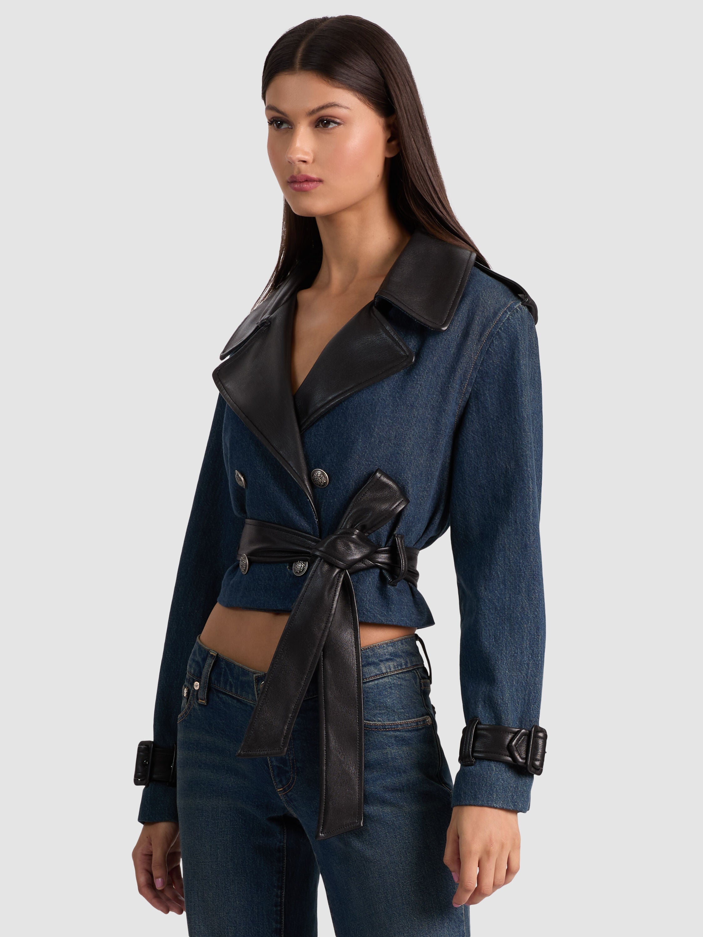 KEITH CROPPED DENIM TRENCH-ALICE + OLIVIA