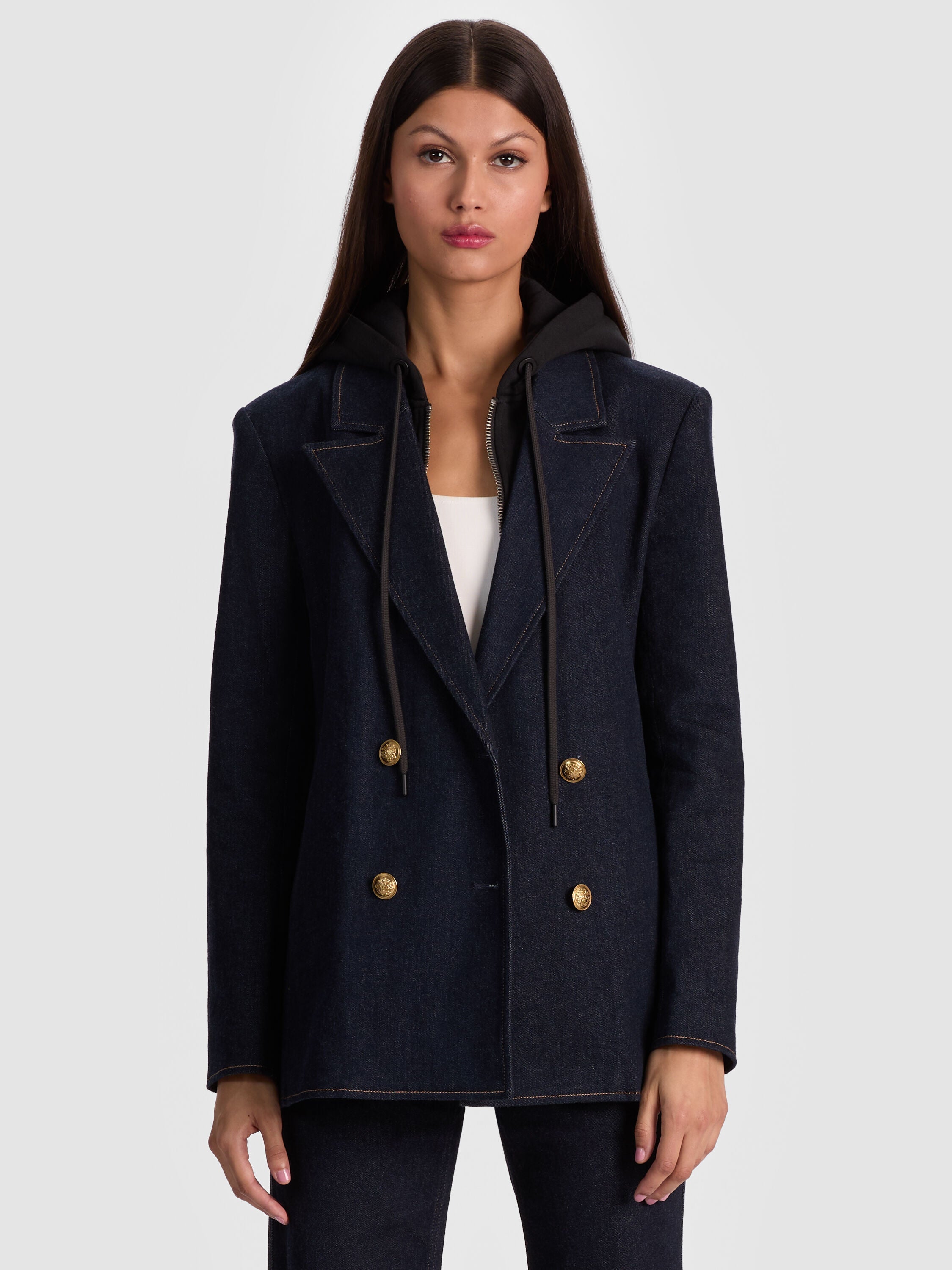 JORDAN DENIM BLAZER WITH REMOVABLE HOODIE-ALICE + OLIVIA